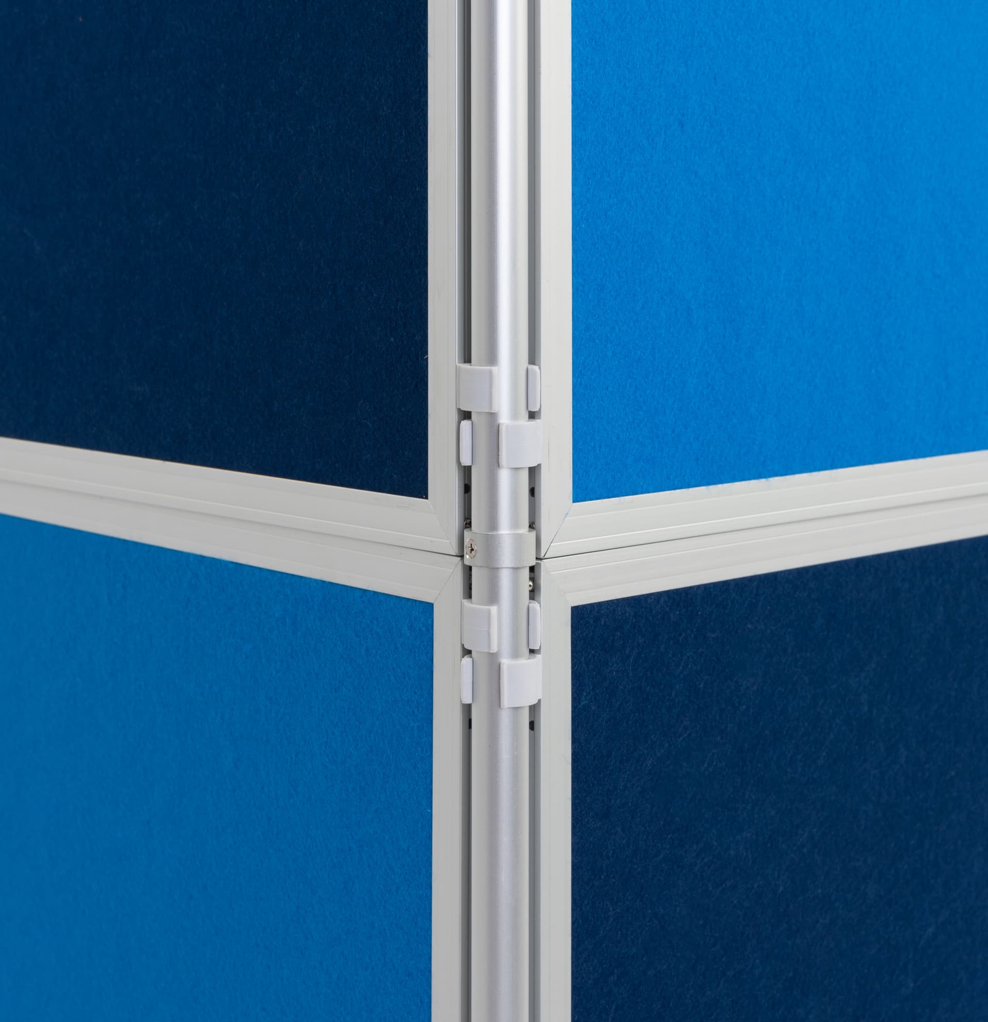 Navy and light blue freestanding modular display boards