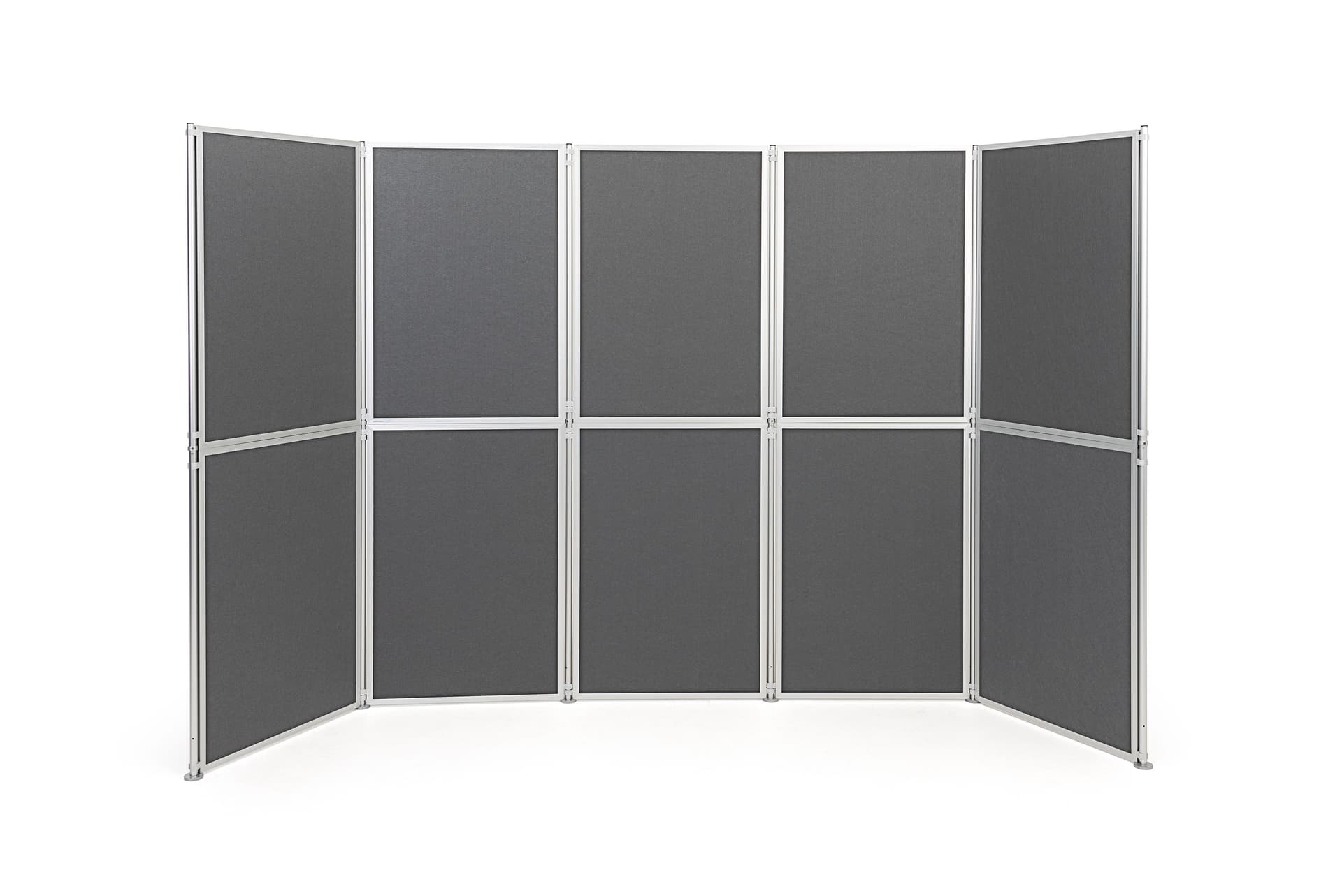 Clip and pole folding display system with gray panels 