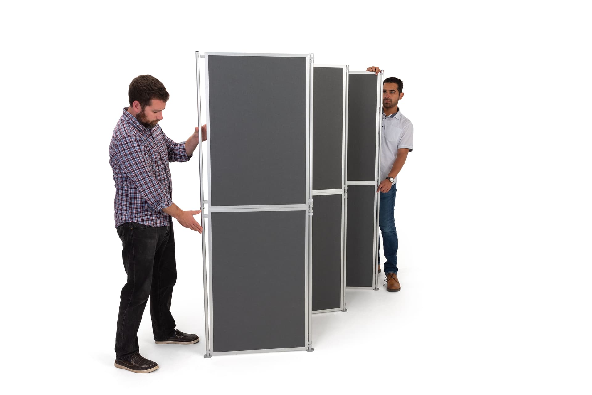 Easy-to-assemble clip and pole folding display system