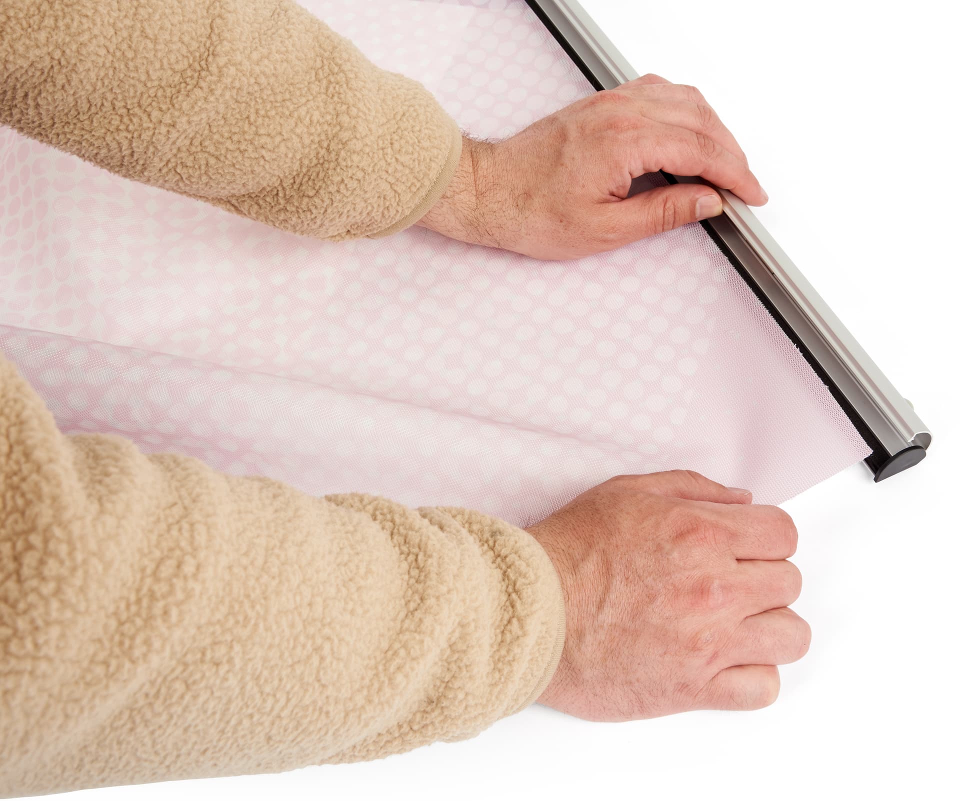 Mesh fabric banner measures 48 inches wide by 72 inches tall 