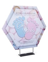 Hexagonal fabric pop up display with heavy duty steel base 