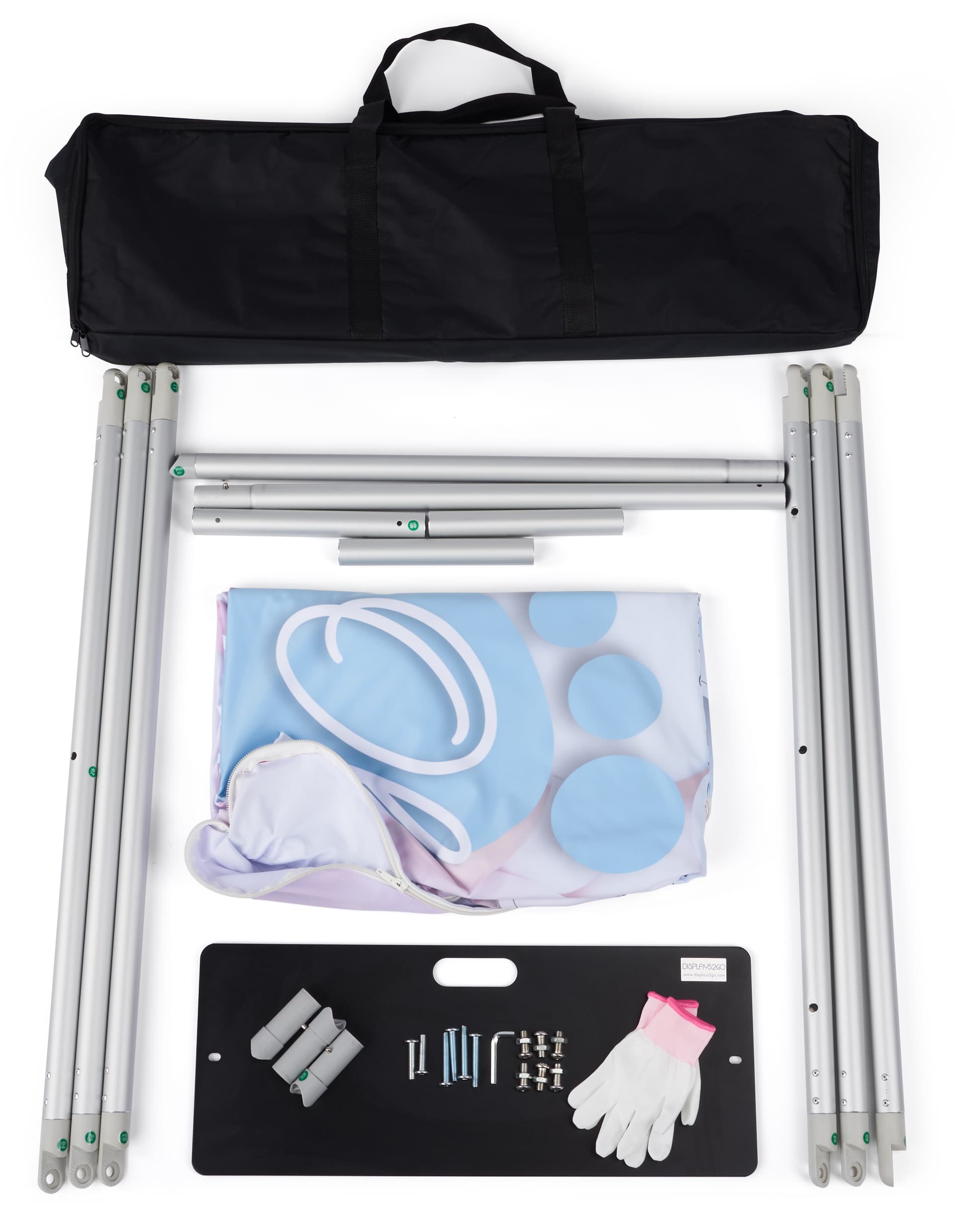 Hexagonal fabric pop up display with hardware included 