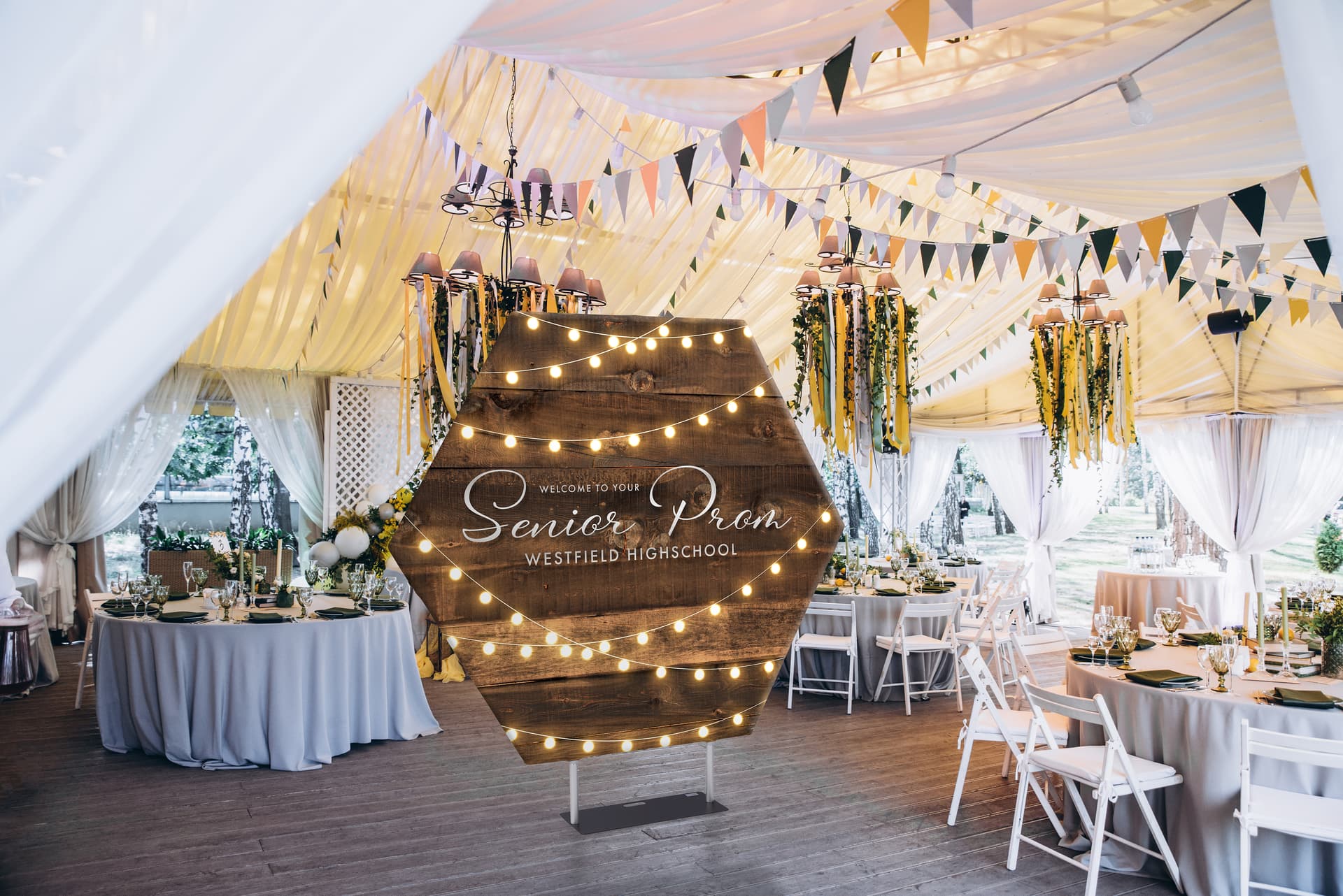 Hexagonal fabric pop up display will help make an occasion more special 
