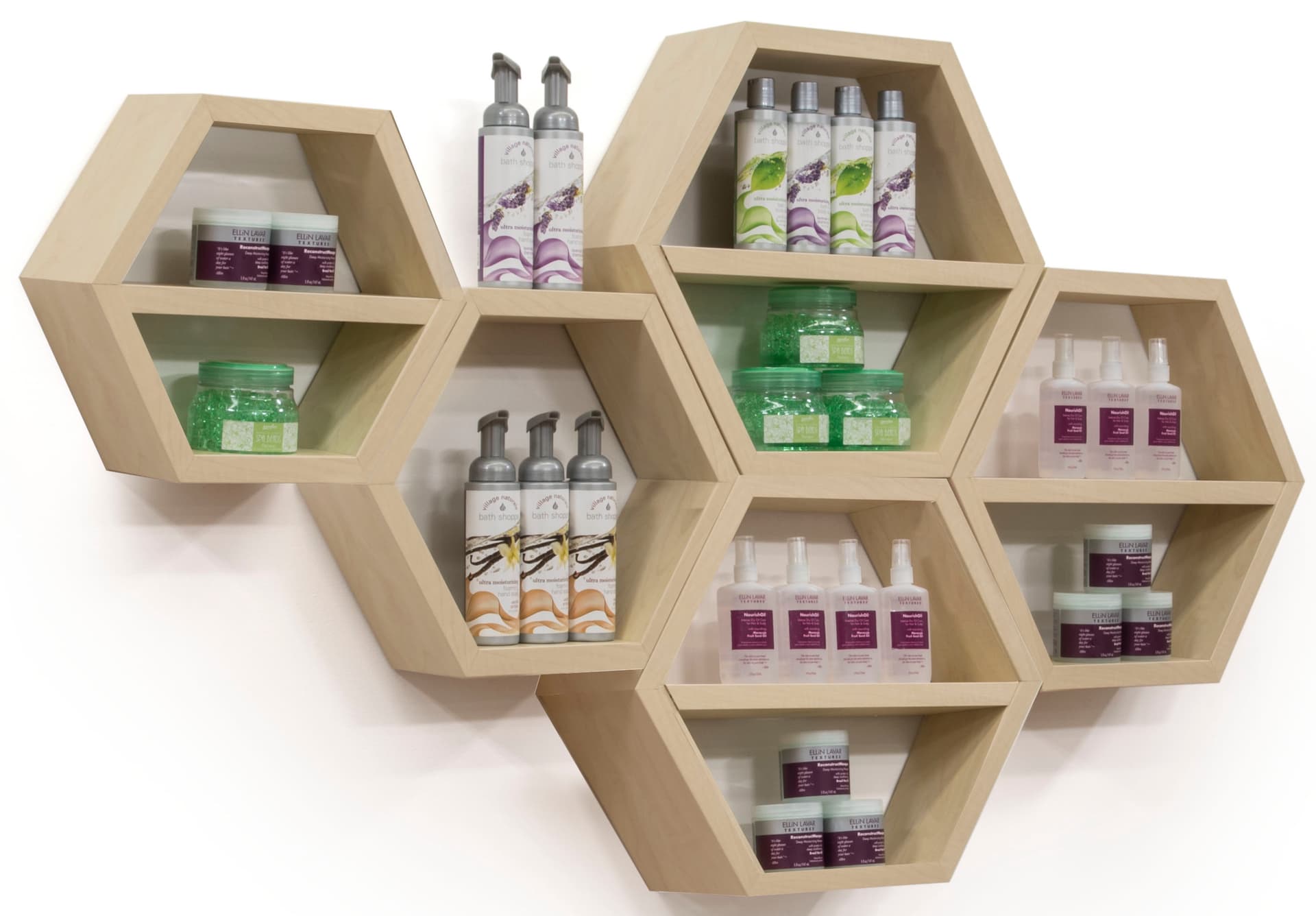 Floating Honeycomb Shelves for Retail