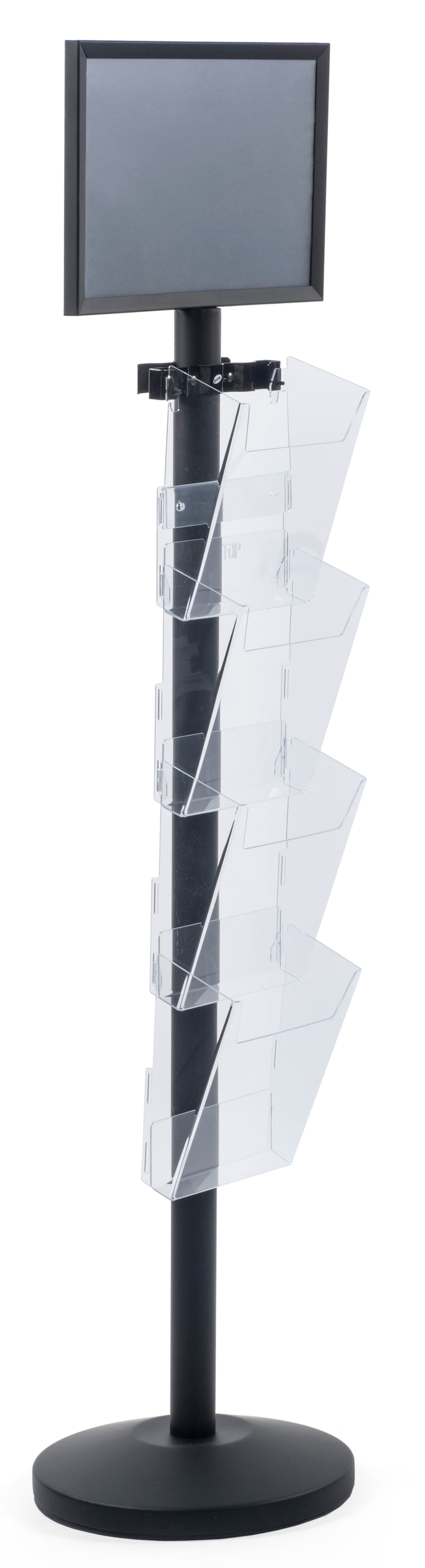 17” x 11” Sign Post with 4 Clear Literature Pockets, Acrylic Holder