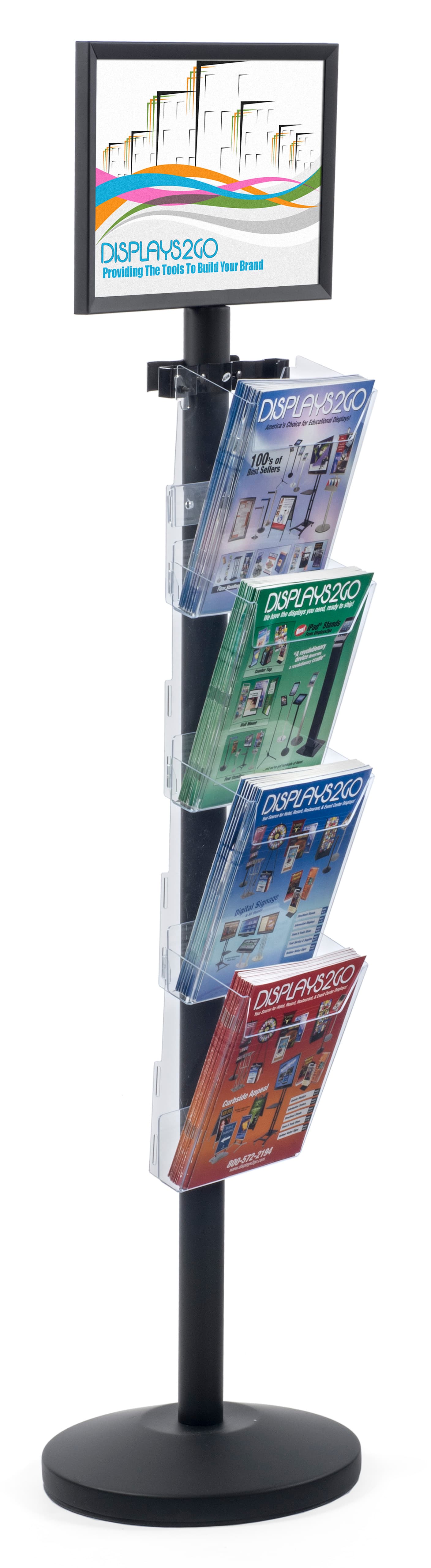 17” x 11” Sign Post with 4 Clear Literature Pockets, Floorstanding