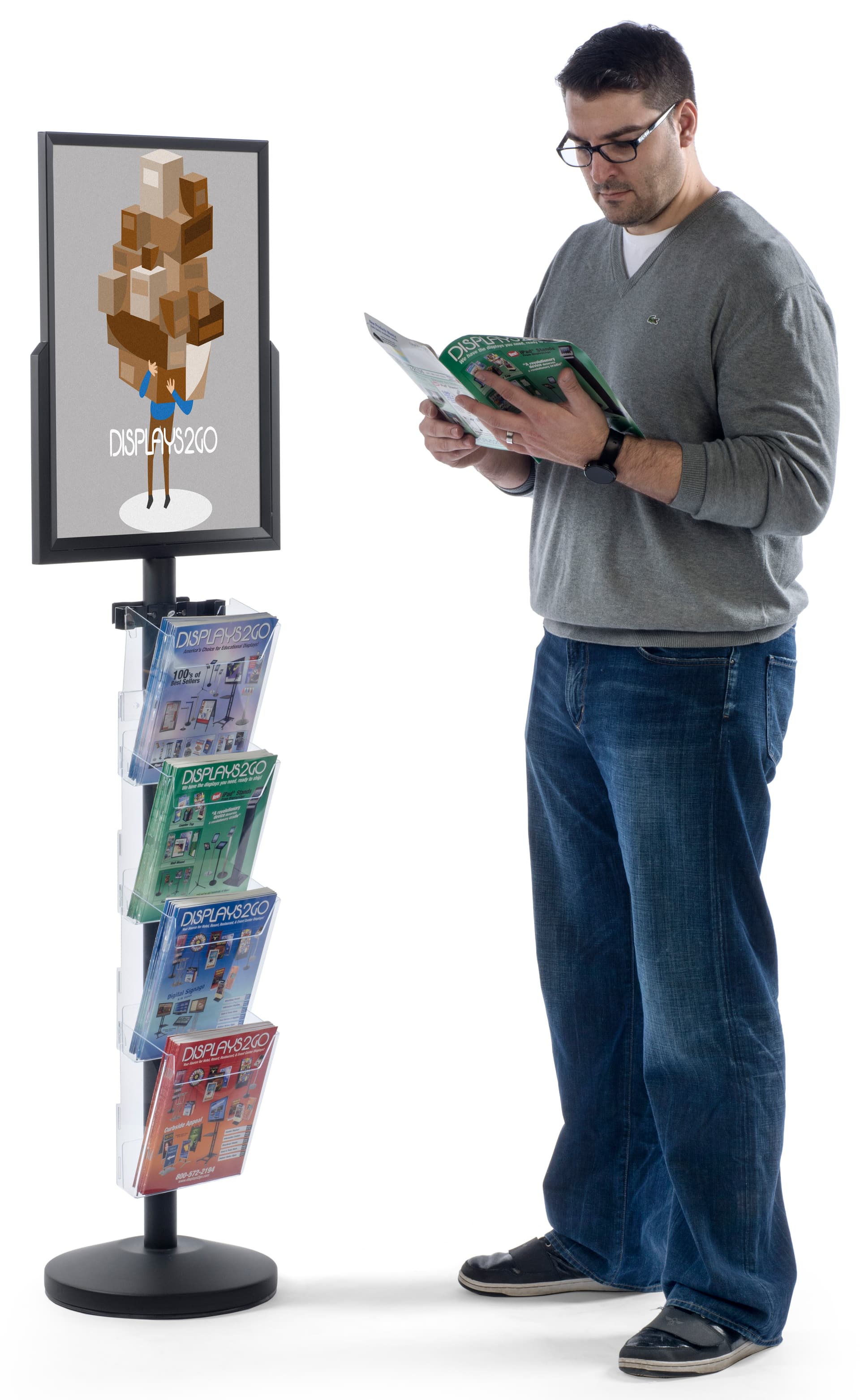 18 x 24 Sign Post with 4 Clear Literature Pockets, 18" Overall Width