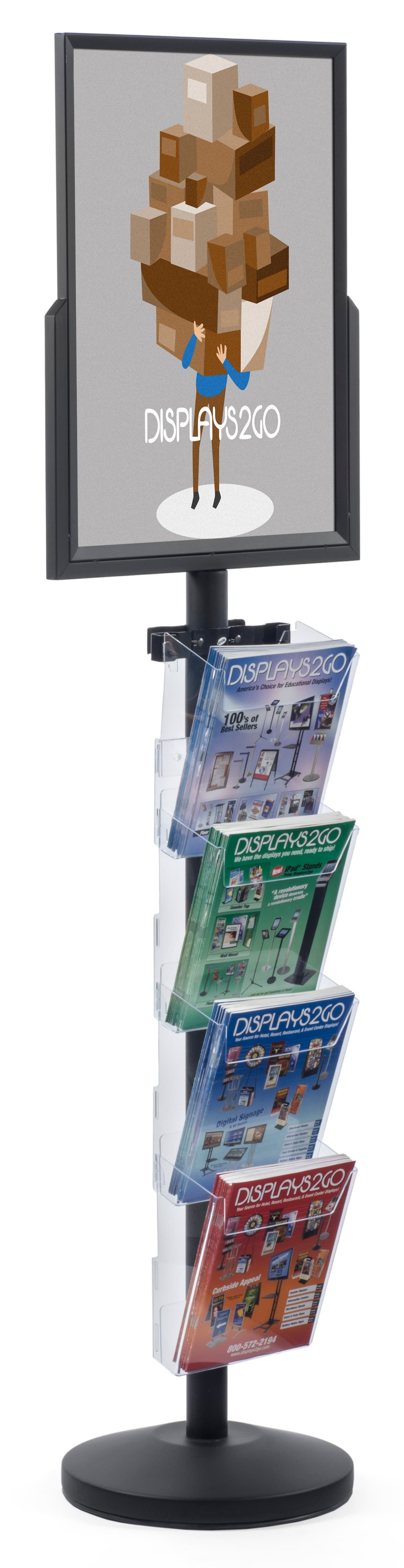 18 x 24 Sign Post with 4 Clear Literature Pockets, Black