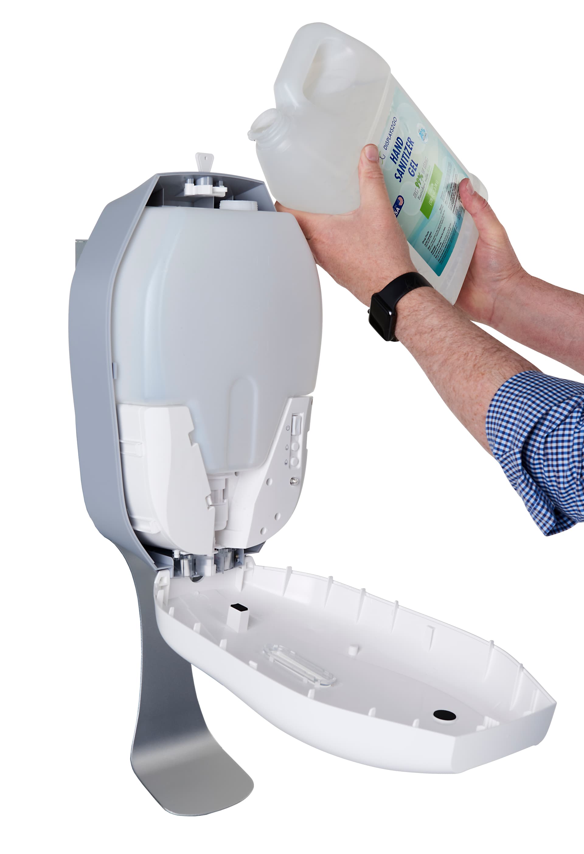 Wall mounted 5L automatic sanitizer dispenser has refillable container