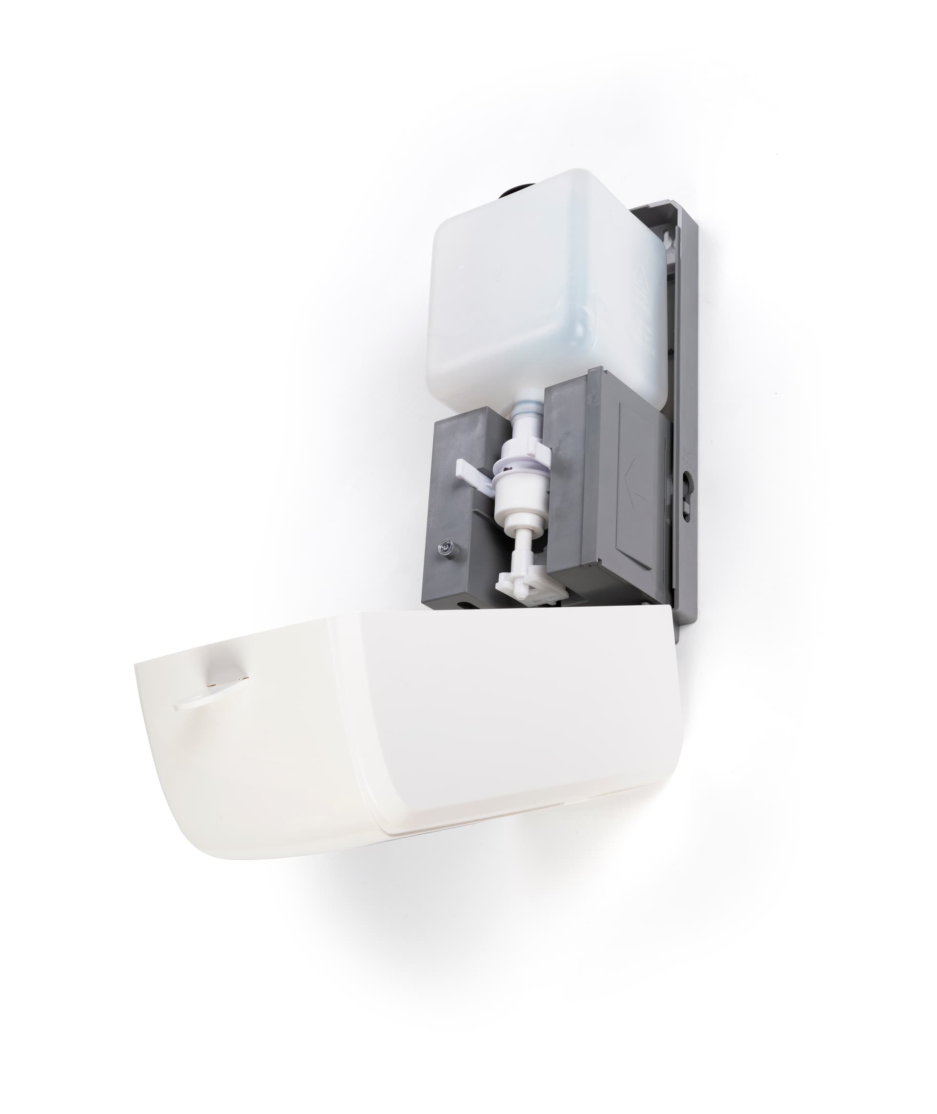 Wall mount sanitizer with dispenser cover with free pour gel refills