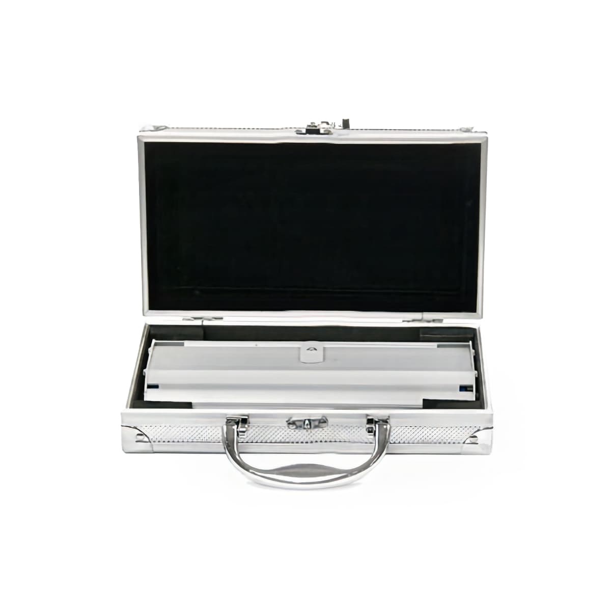 Aluminum case for tabletop display measures 12 inches wide