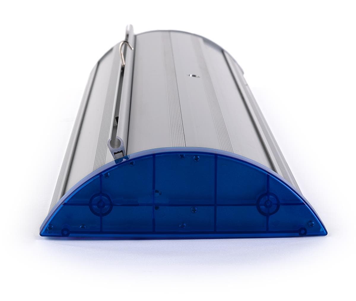 End caps for wide base retractable stands are easy to assemble