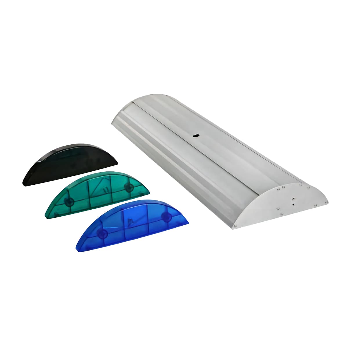 End caps for wide base retractable stands in green color option 