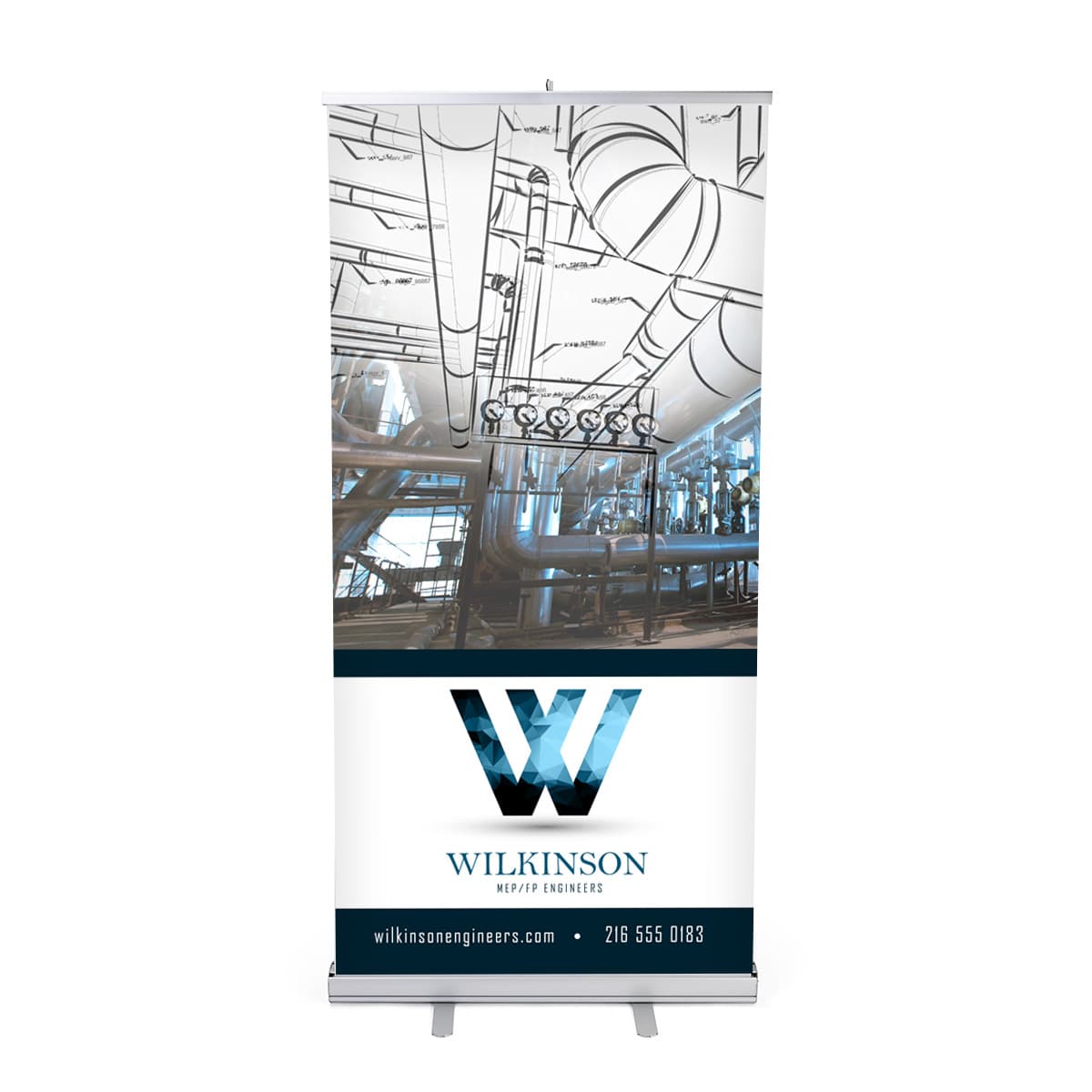 Budget narrow base retractable banner stand measures 80 inches tall