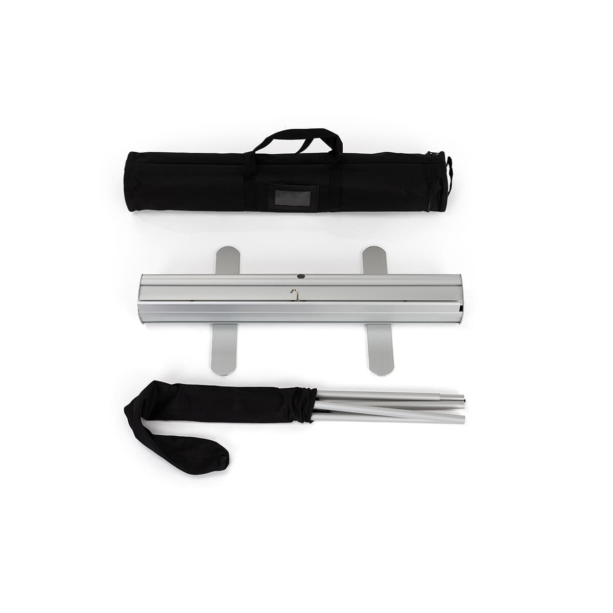 Budget narrow base retractable banner stand with black canvas bag