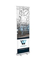 Budget narrow base retractable banner stand with aluminum construction
