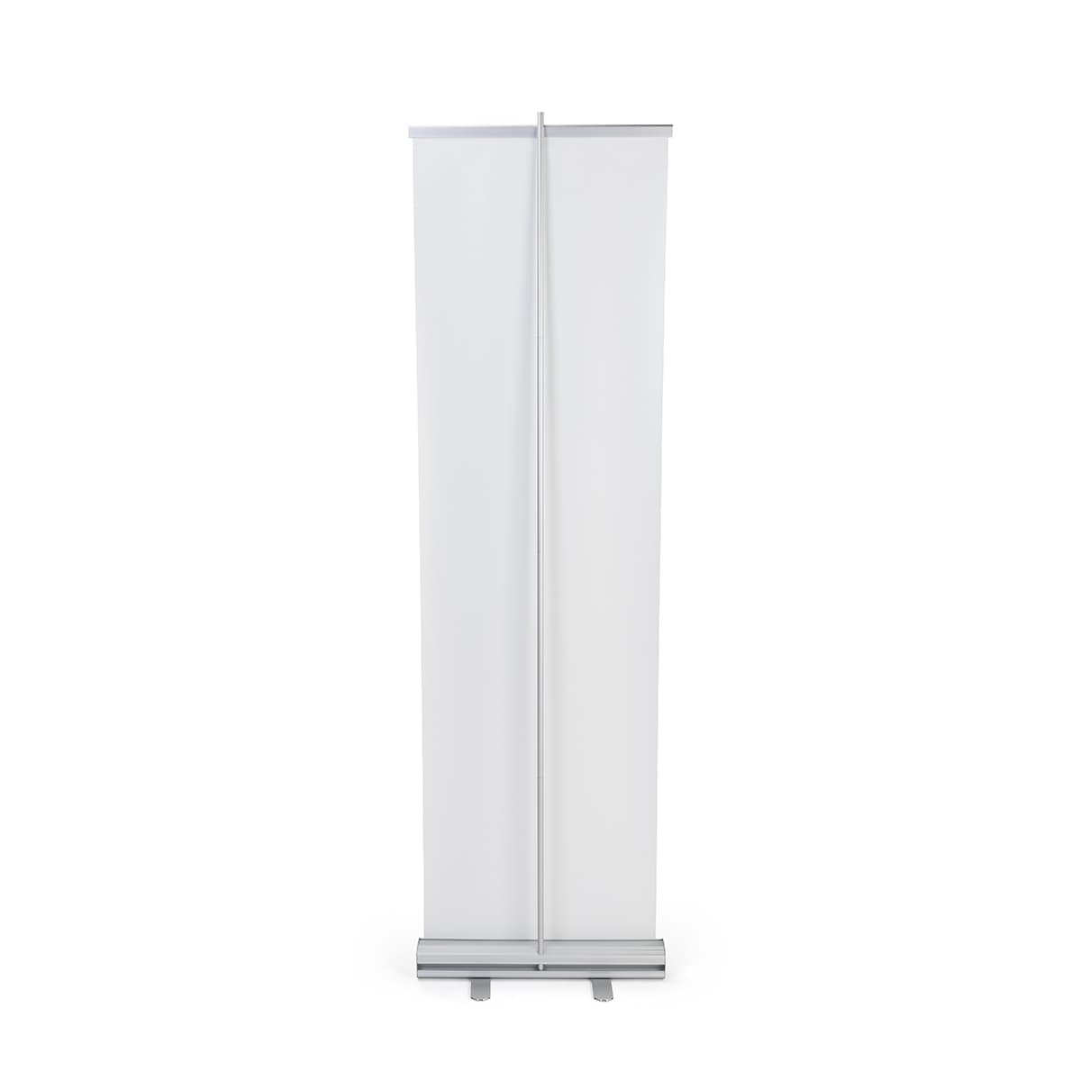 Budget narrow base retractable banner stand with silver frame