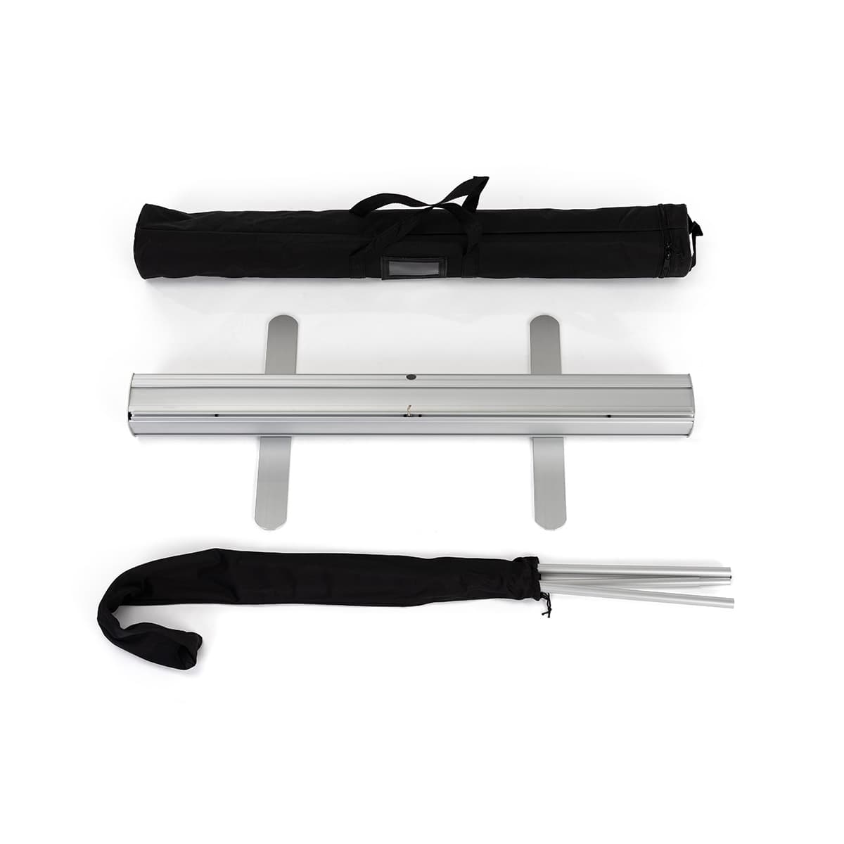 Budget narrow base retractable banner stand with aluminum frame