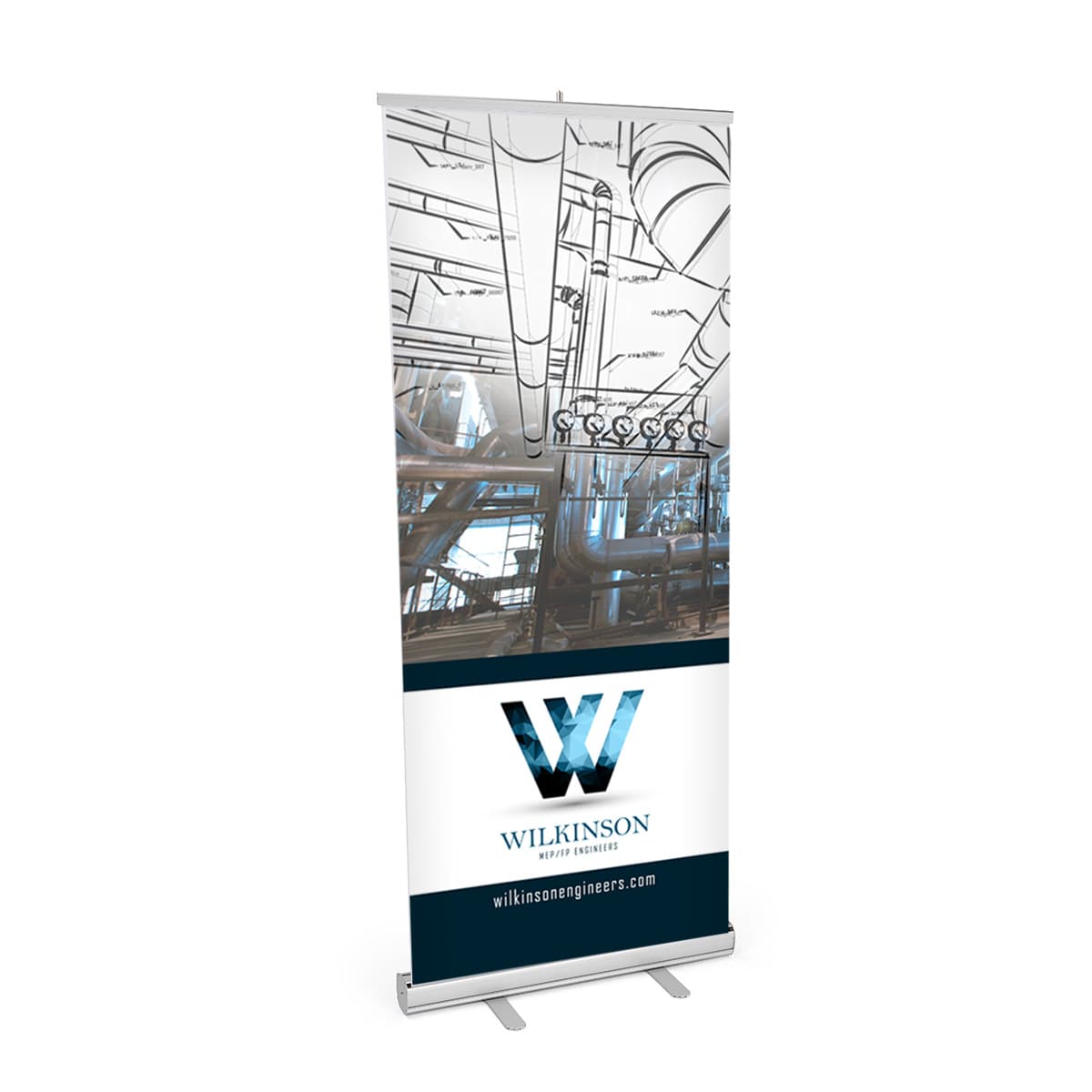 Budget narrow base retractable banner stand with full color graphics