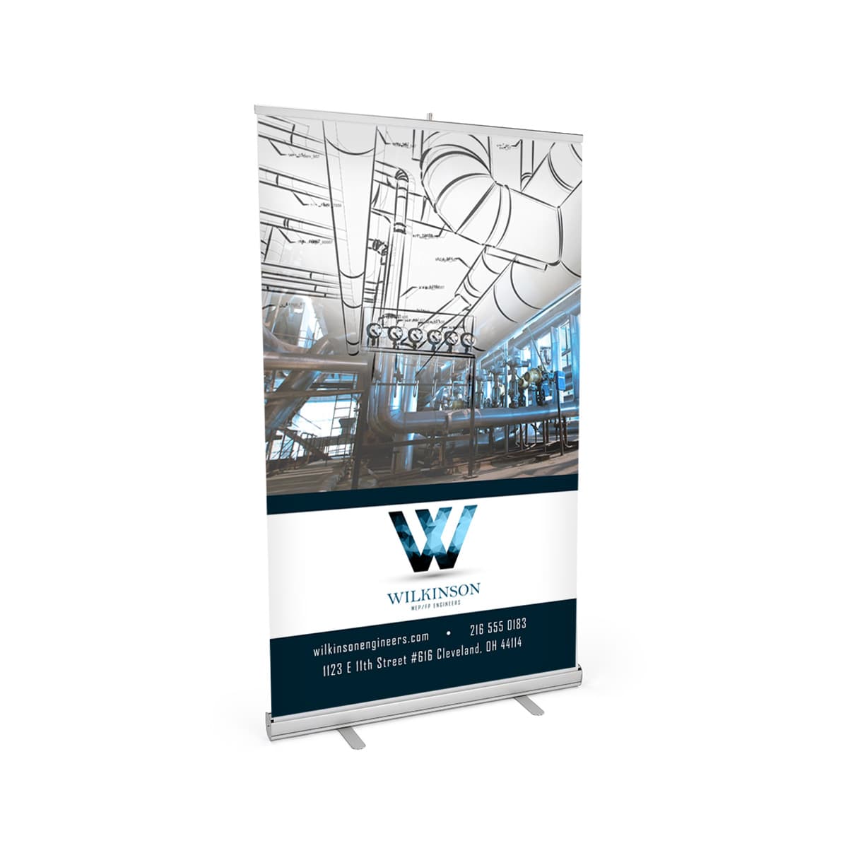 Budget narrow base retractable banner stand with feet for stability 