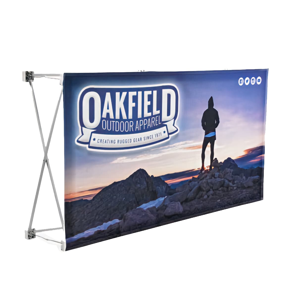 Quick fabric tabletop display hardware with hook and loop attachment system 