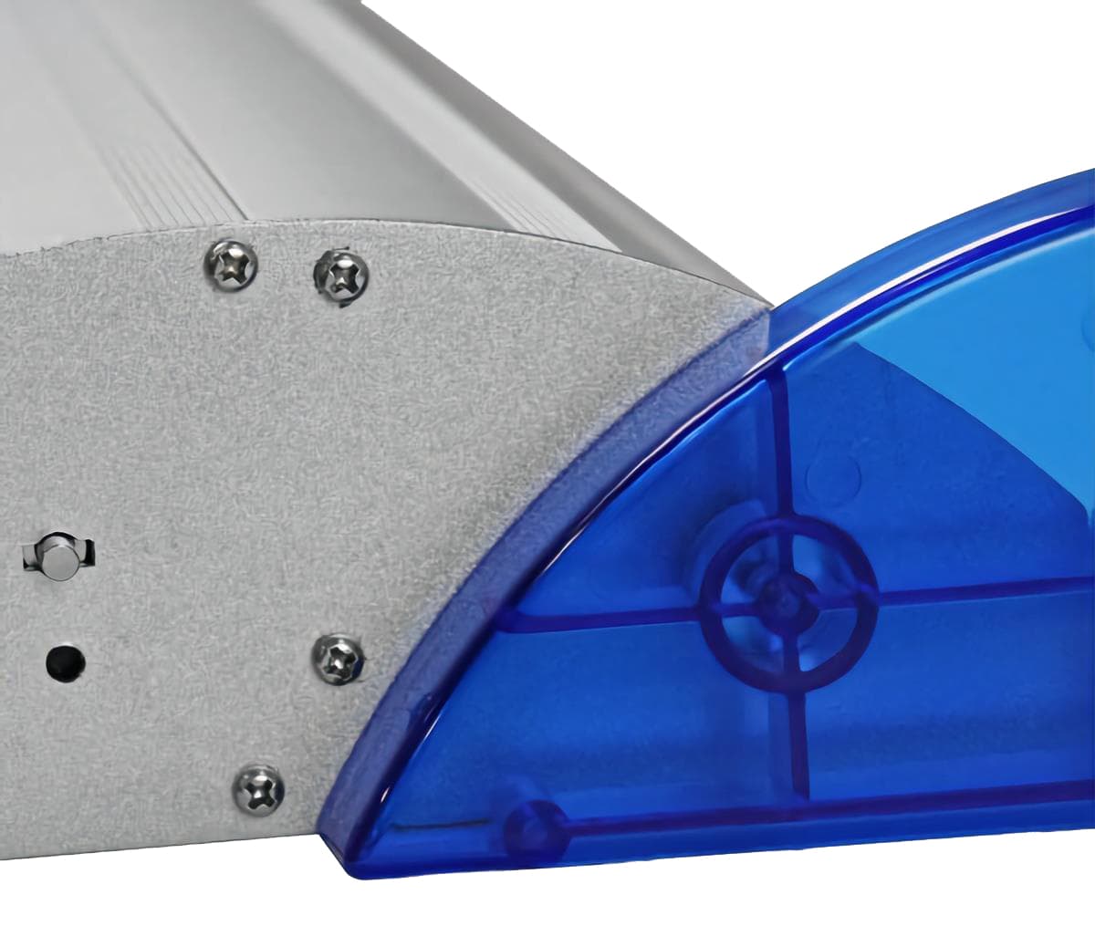 Premium tabletop banner with pair of blue end caps 