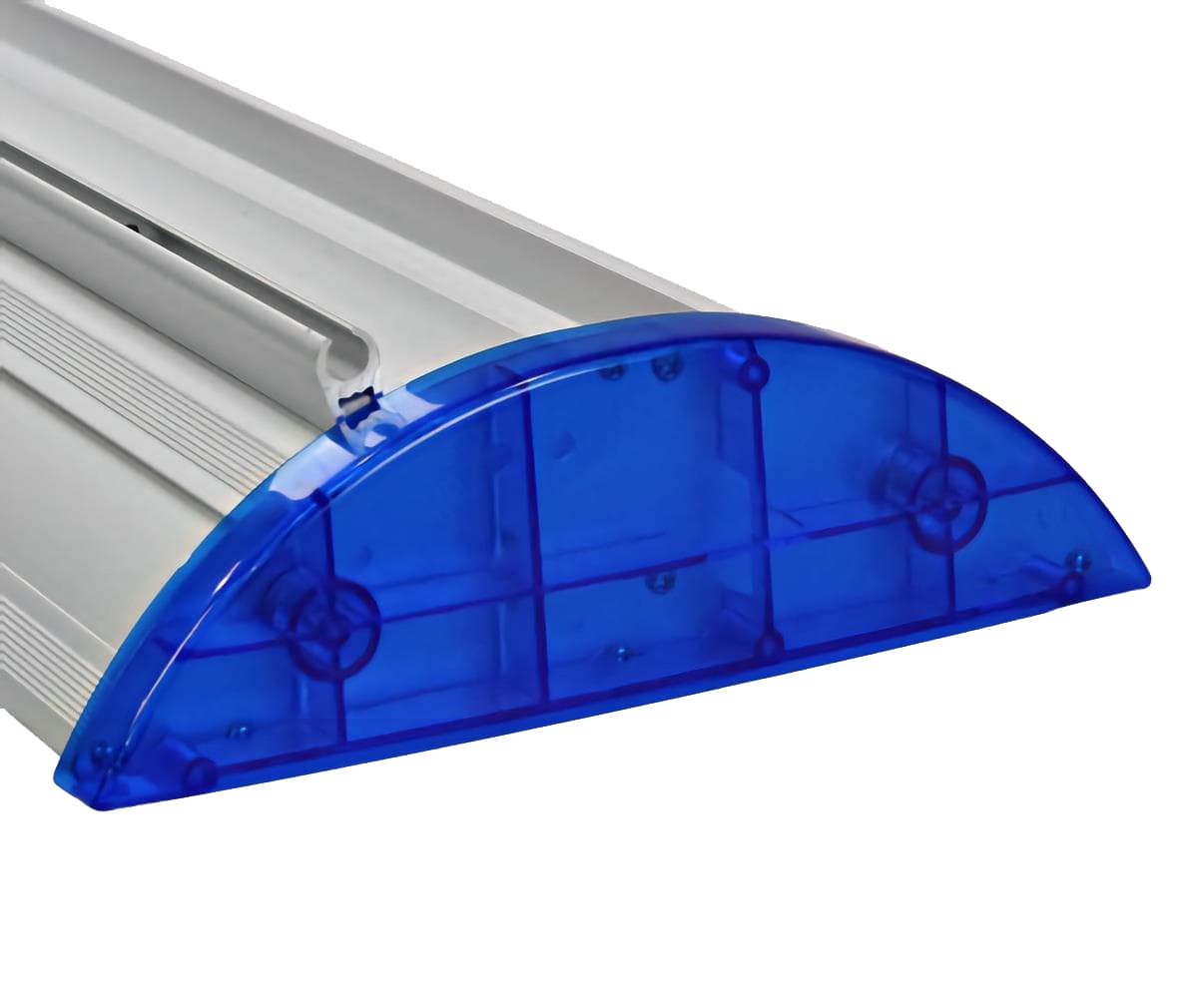 Premium wide base retractable banner stand with blue end caps