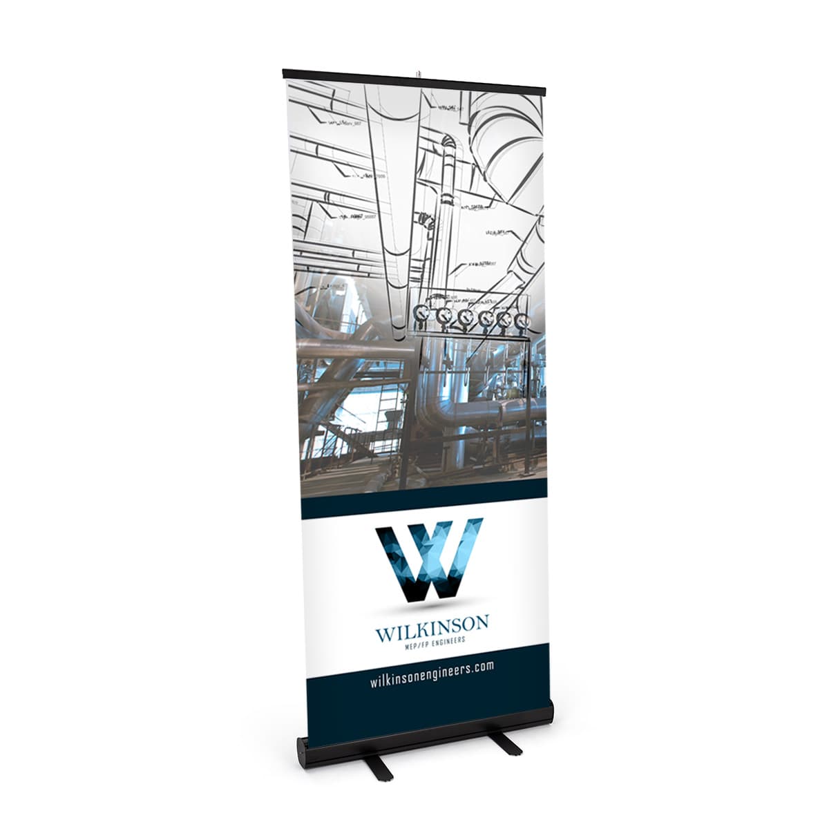Budget narrow base retractable banner stand with custom graphics