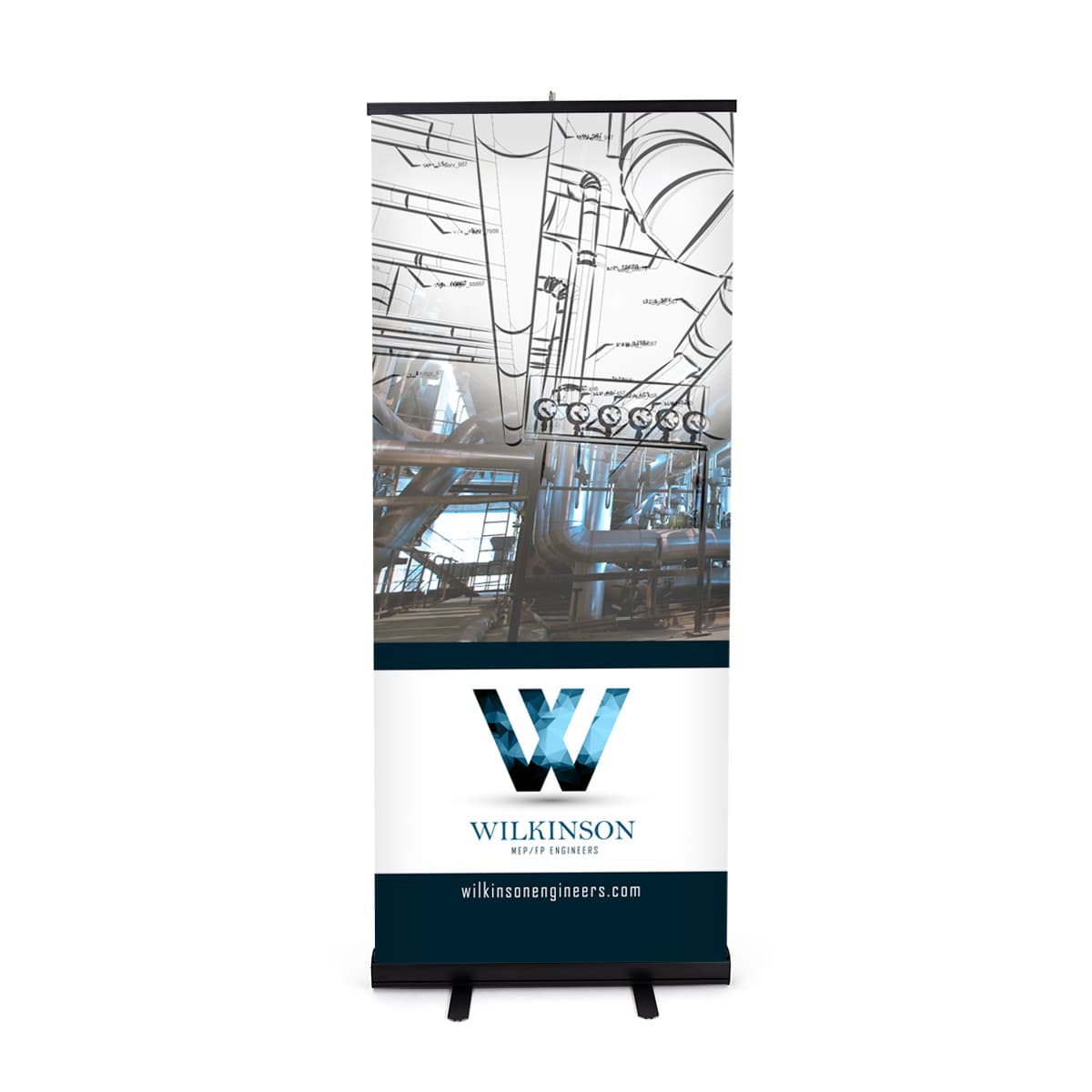 Budget narrow base retractable banner stand with personalized stay flat vinyl panel