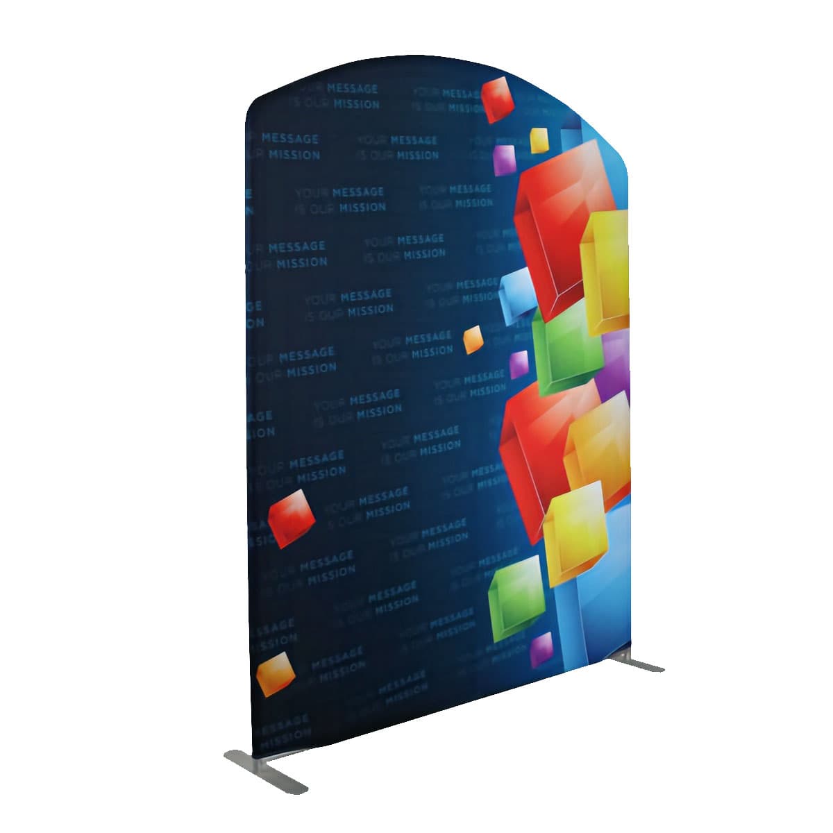 Curved top modular tension fabric banner with single sided graphics