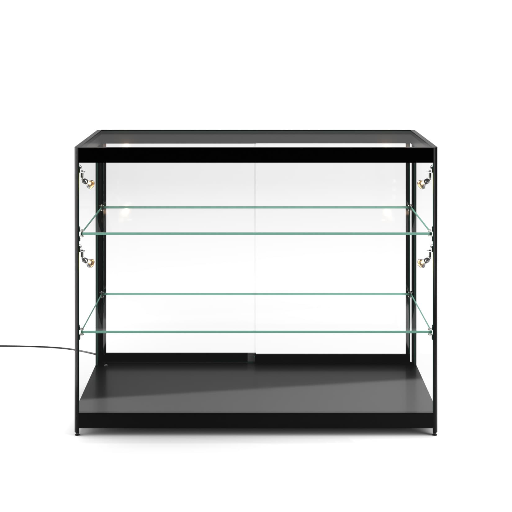 Aluminum display case with two shelves