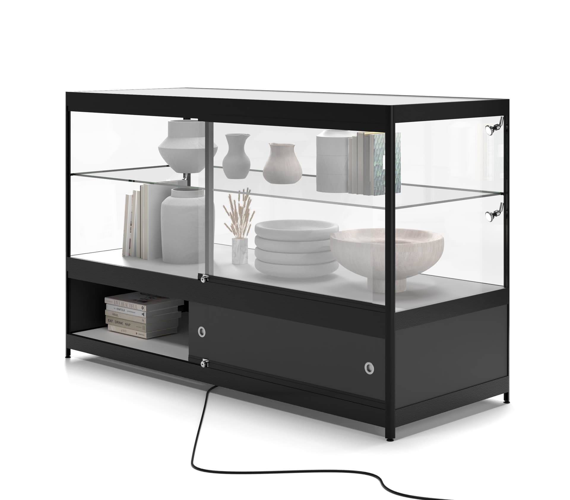 Lighted Glass Display Counter with 1 Adjustable Shelf