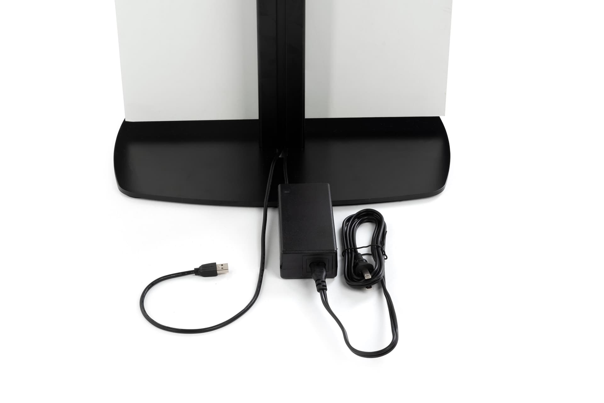 Promotional tablet selfie booth with cable organization compartment