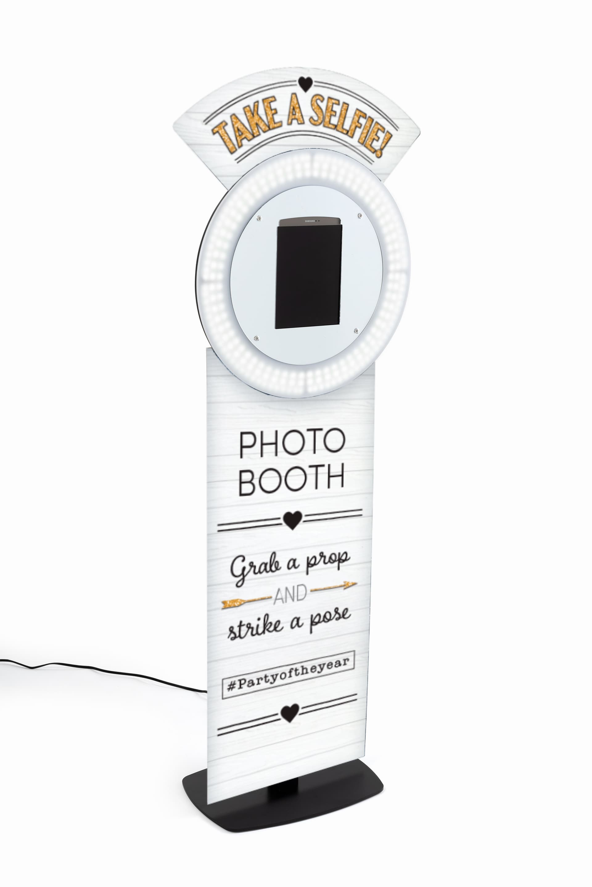 Promotional tablet selfie booth with full color graphic inserts