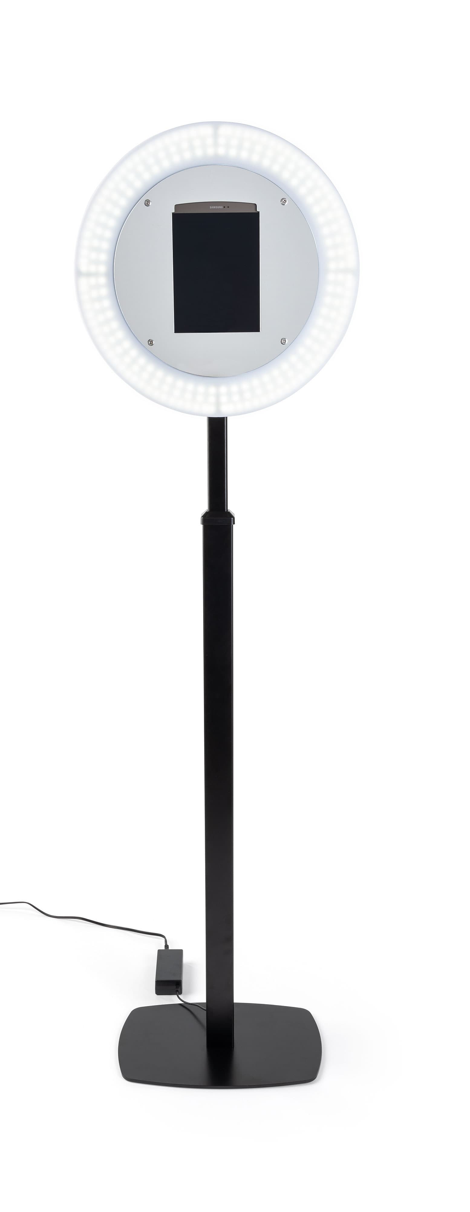 Height-adjustable iPad photo booth stand with light ring