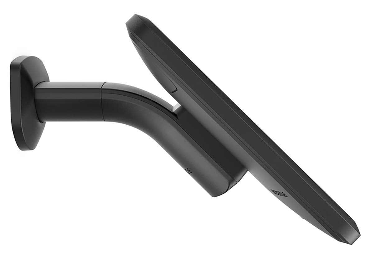 Desktop iPad holder can be used as a countertop unit or mounted to a wall for more versatility 