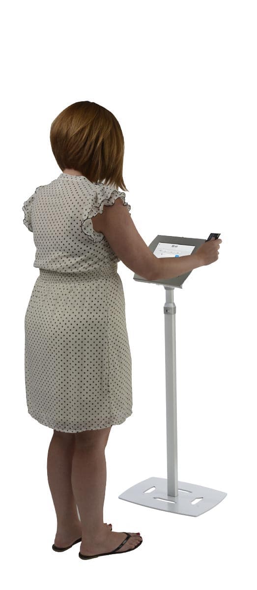 Silver Height Adjustable iPad Donation Kiosk is Square Reader Compatible 