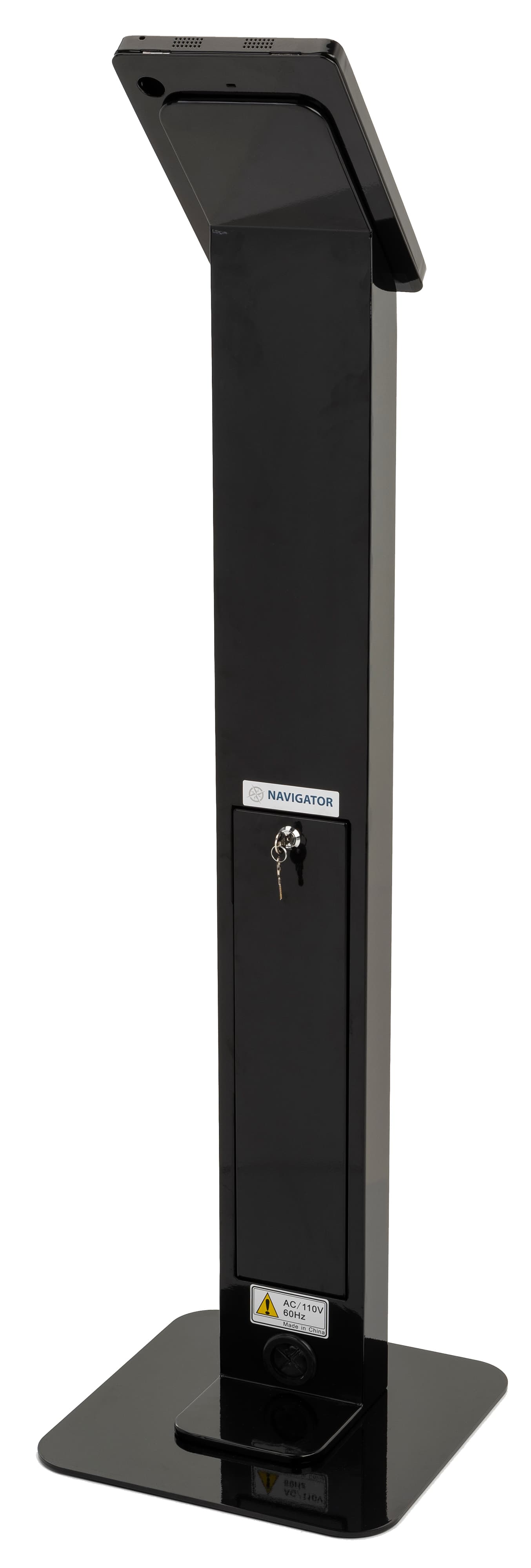 Locking floor stand iPad kiosk with cable management compartment 