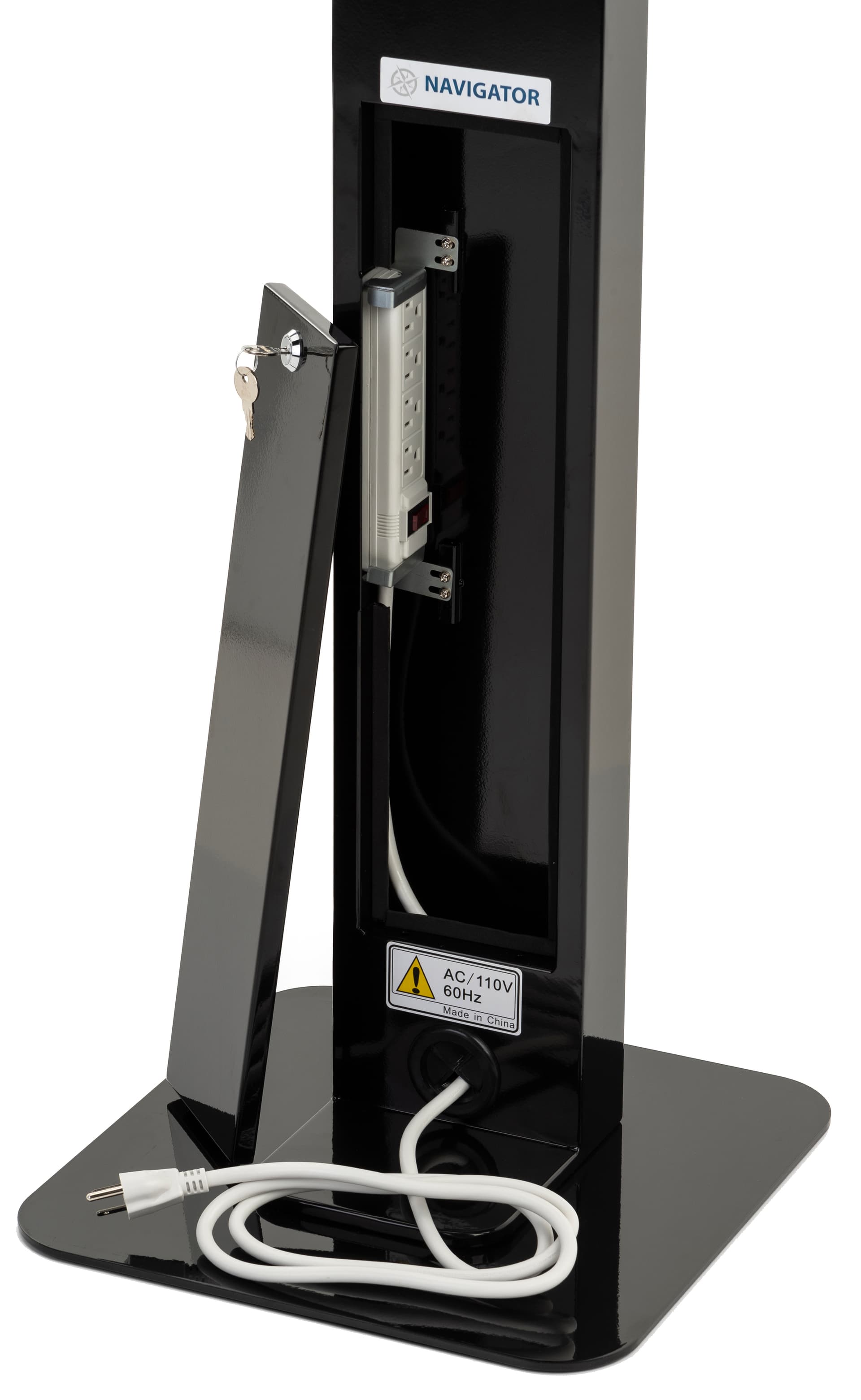 Locking floor stand iPad kiosk with internal 4 outlet power source 