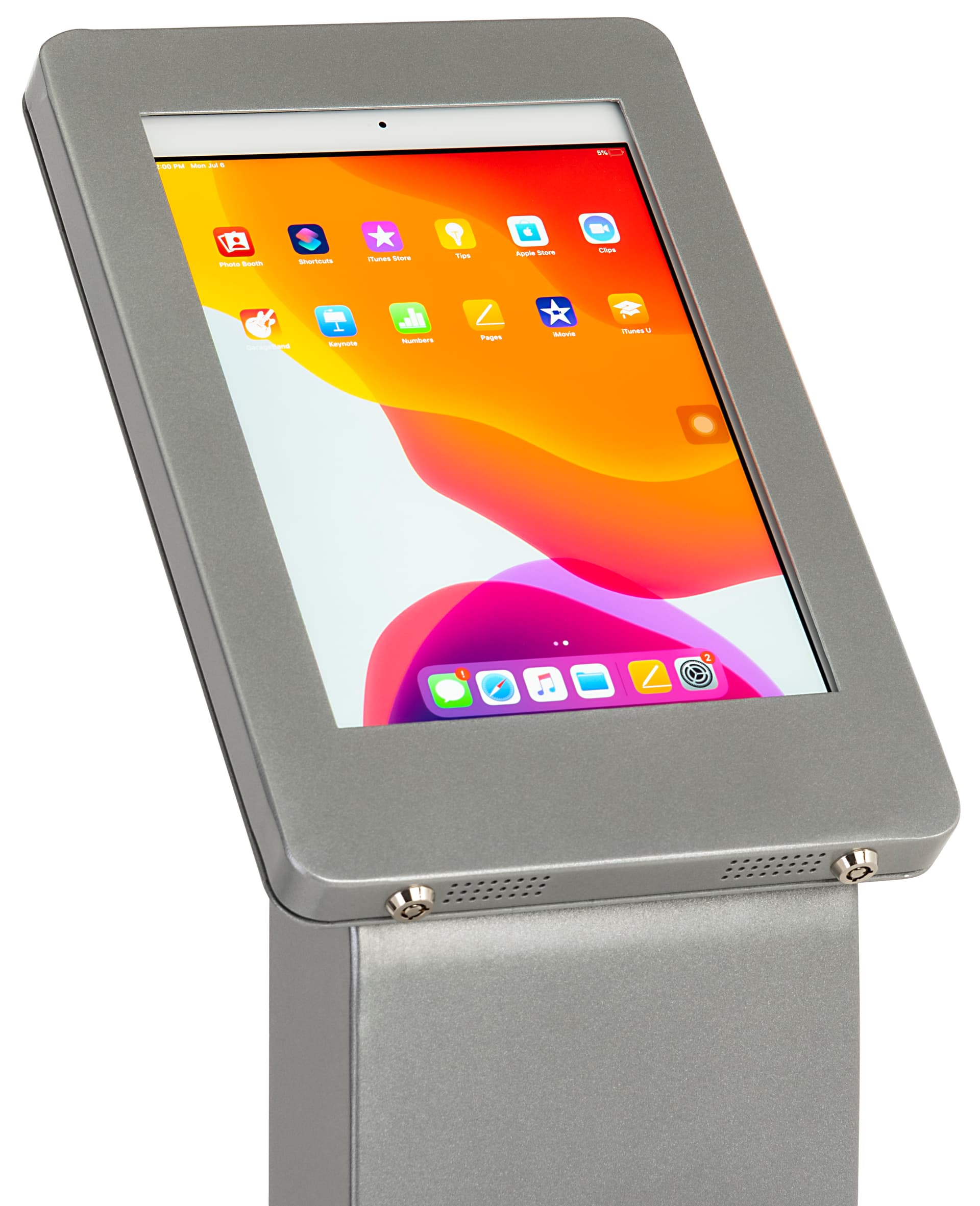 iPad enclosure floor stand with heavy duty aluminum construction 