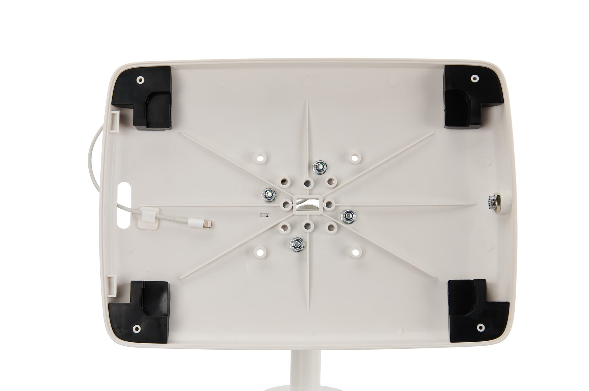 Floor standing iPad display table with custom graphics and adjustable rubber tablet holders