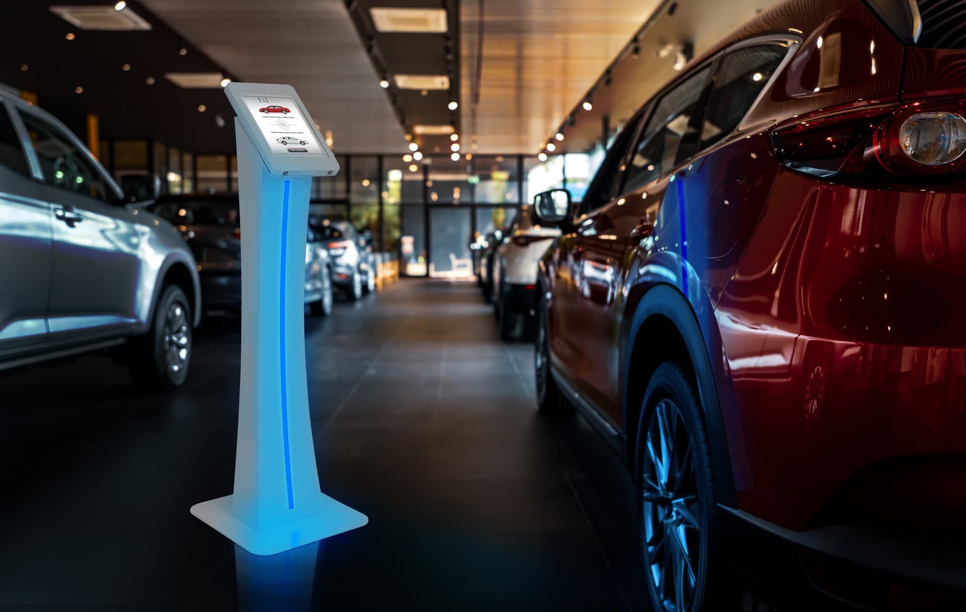 Edge-lit iPad kiosk with illuminated led strip