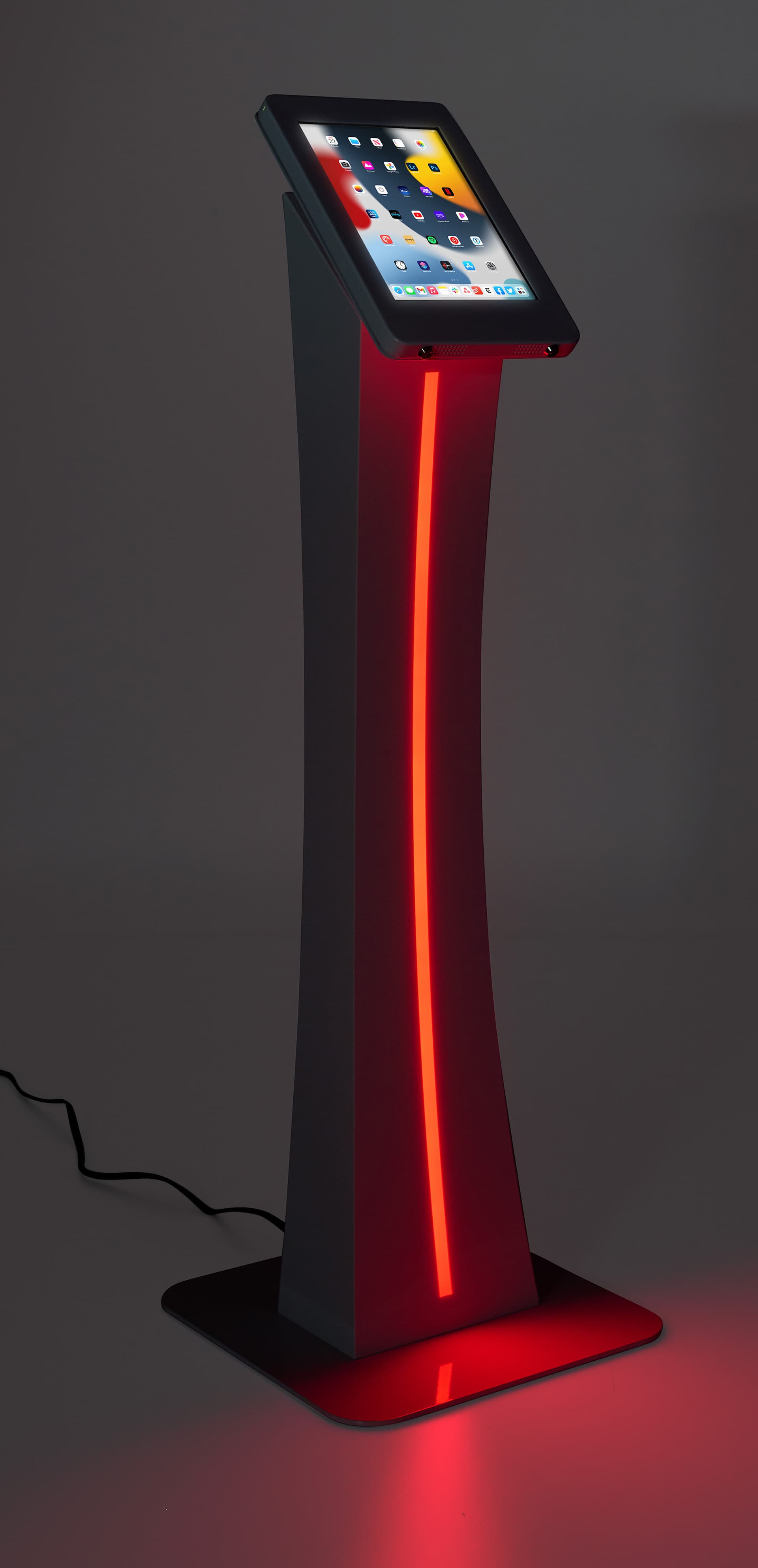 Edge-lit iPad kiosk with illuminated lights