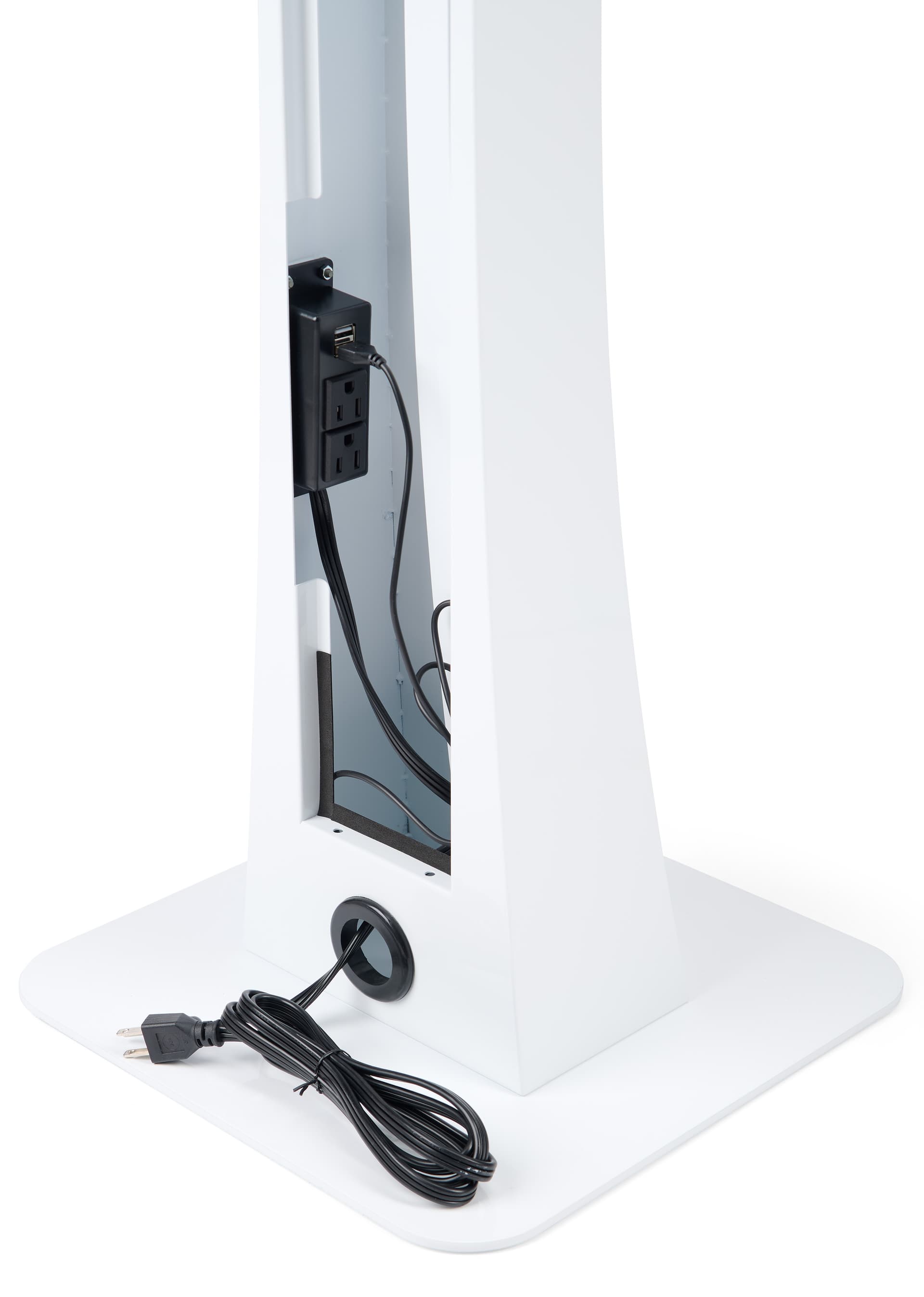 Edge-lit iPad kiosk with integrated cable management 