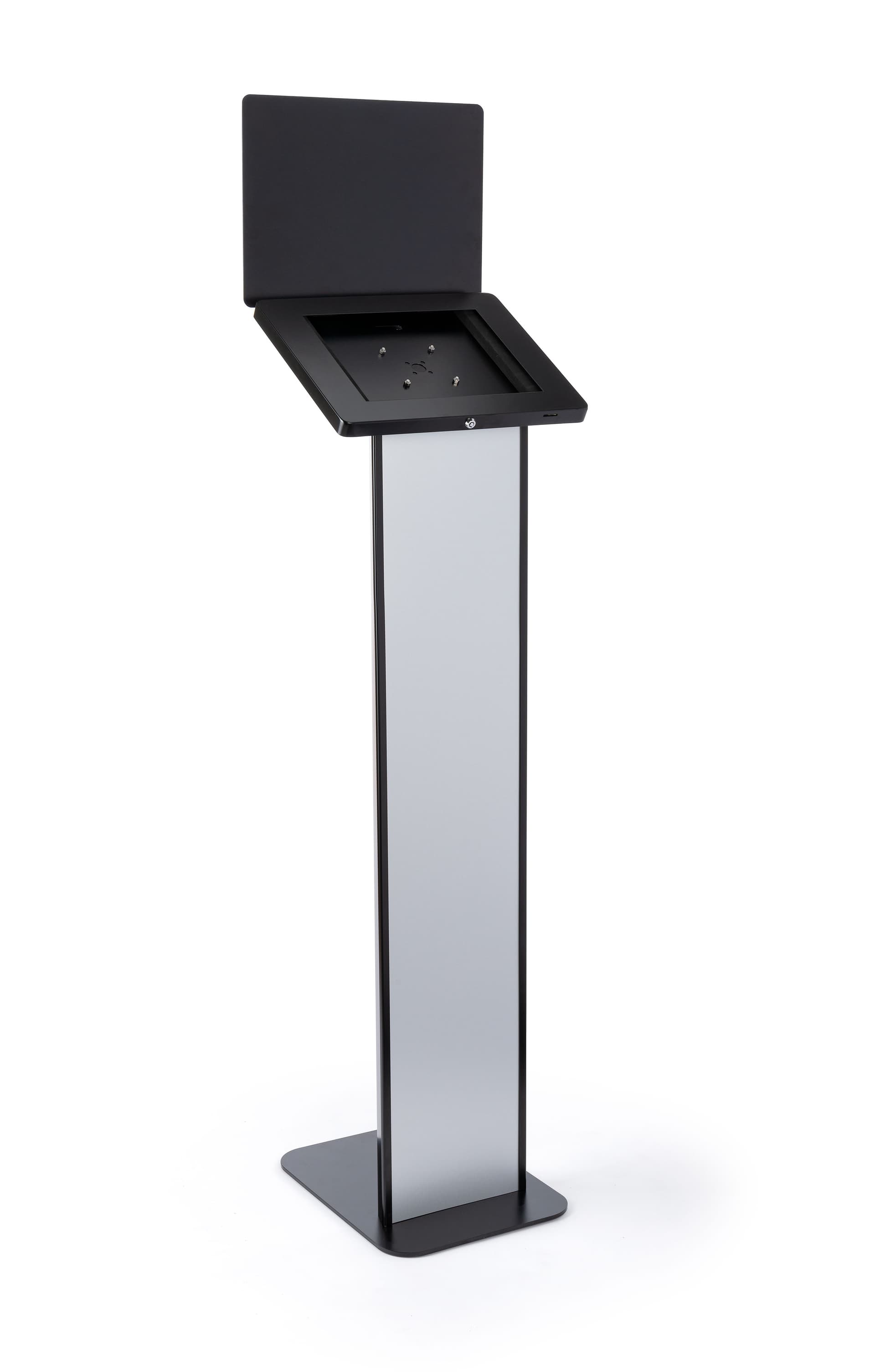 Black and silver customizable tablet info kiosk for 12.9" devices