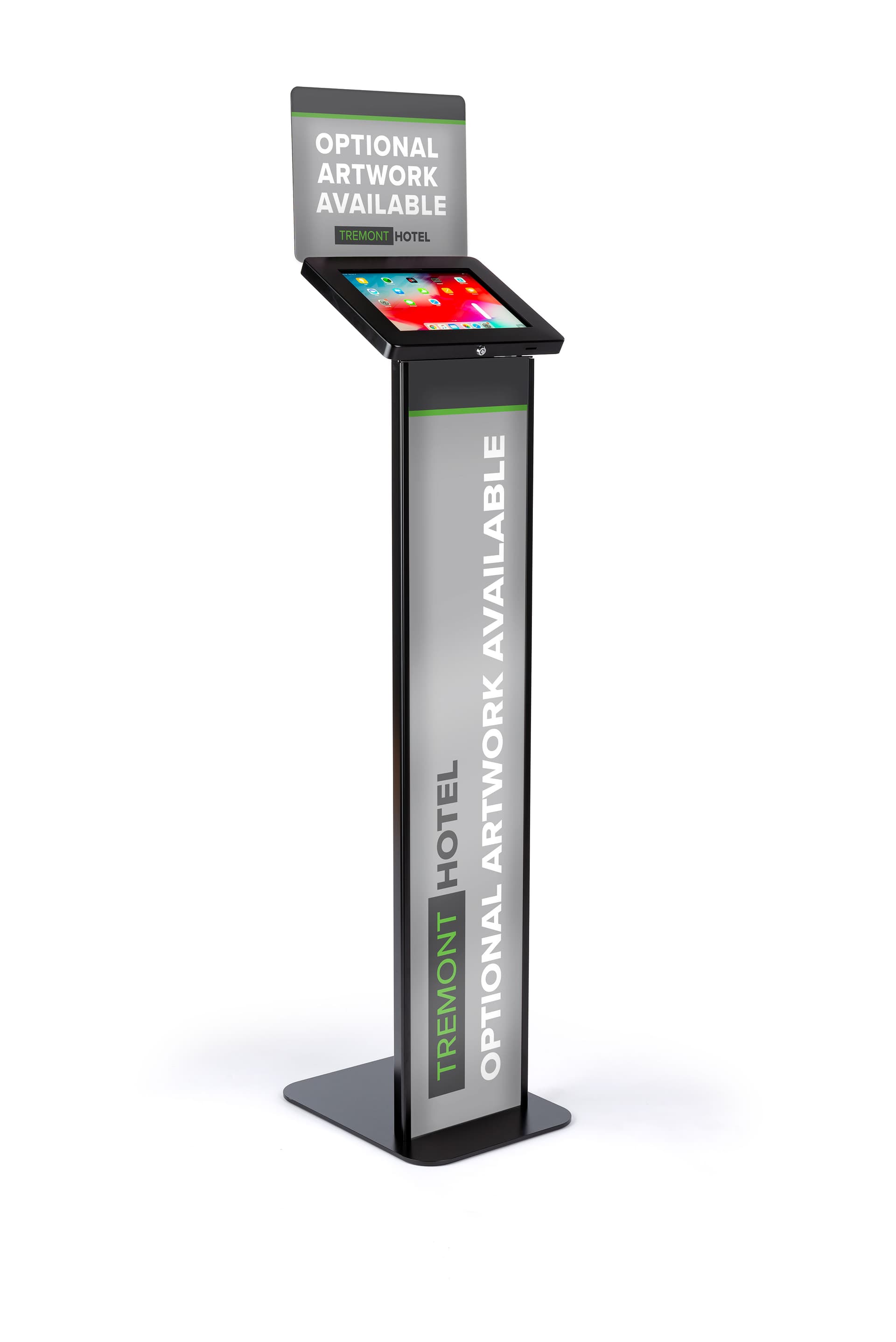 Black and silver brandable tablet kiosk 