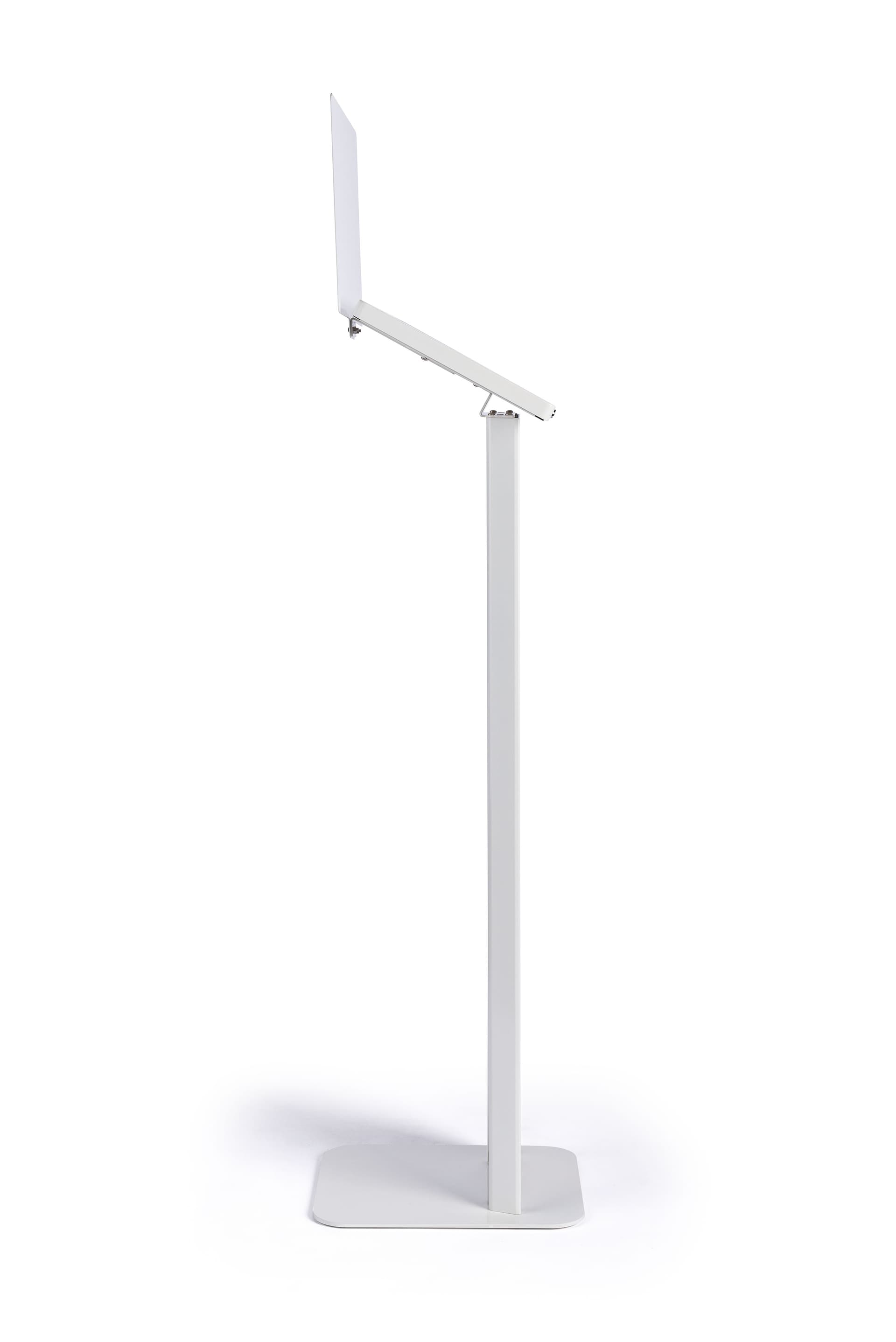 Silver and white iPad panel kiosk with sturdy steel build 