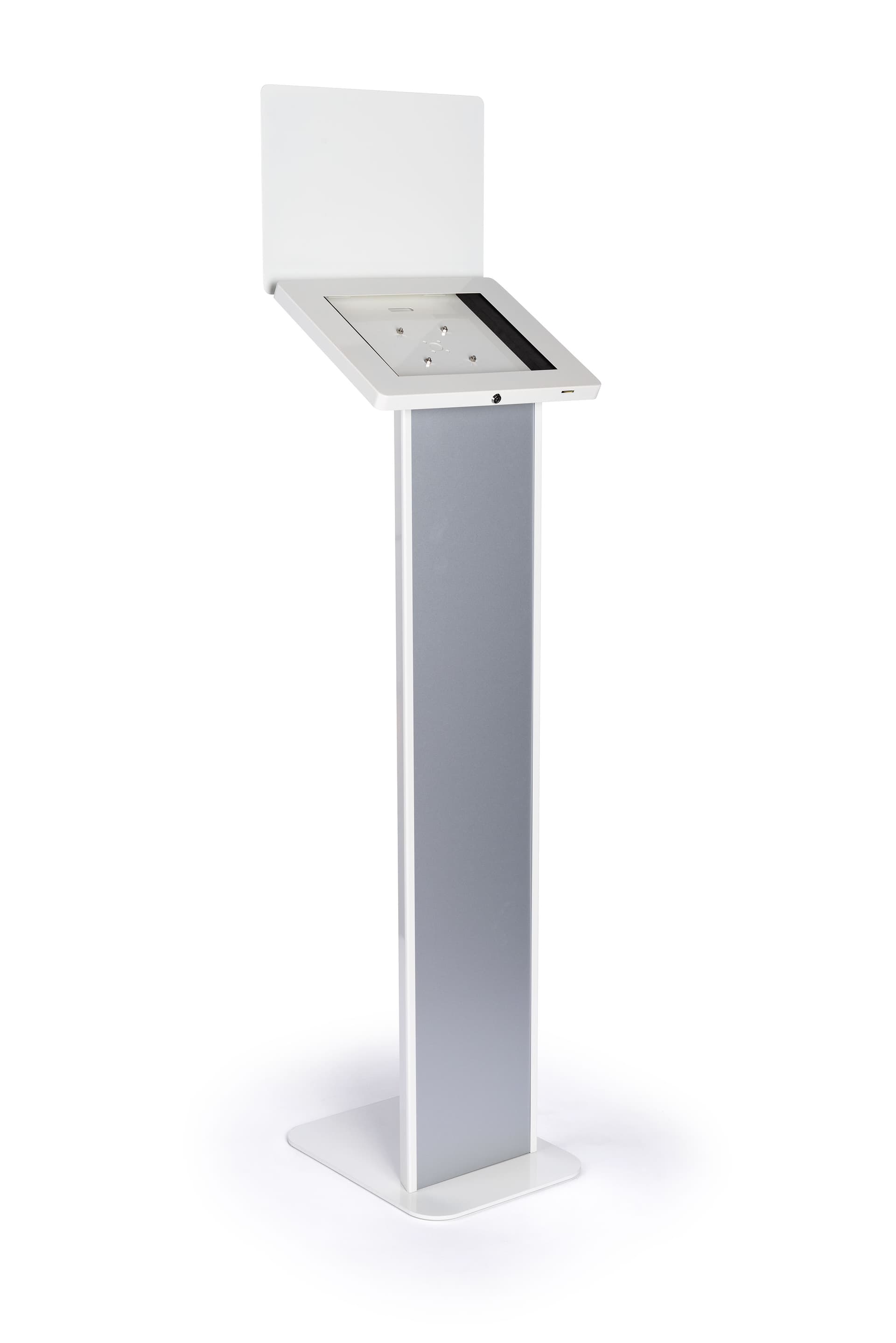 Elegant silver and white iPad panel kiosk