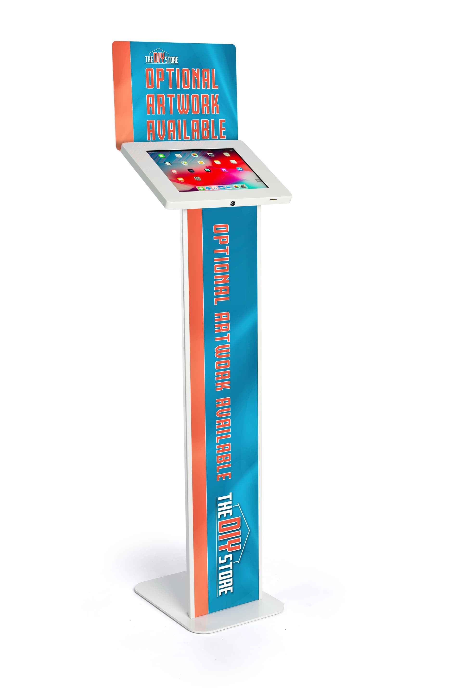 Silver and white iPad panel kiosk