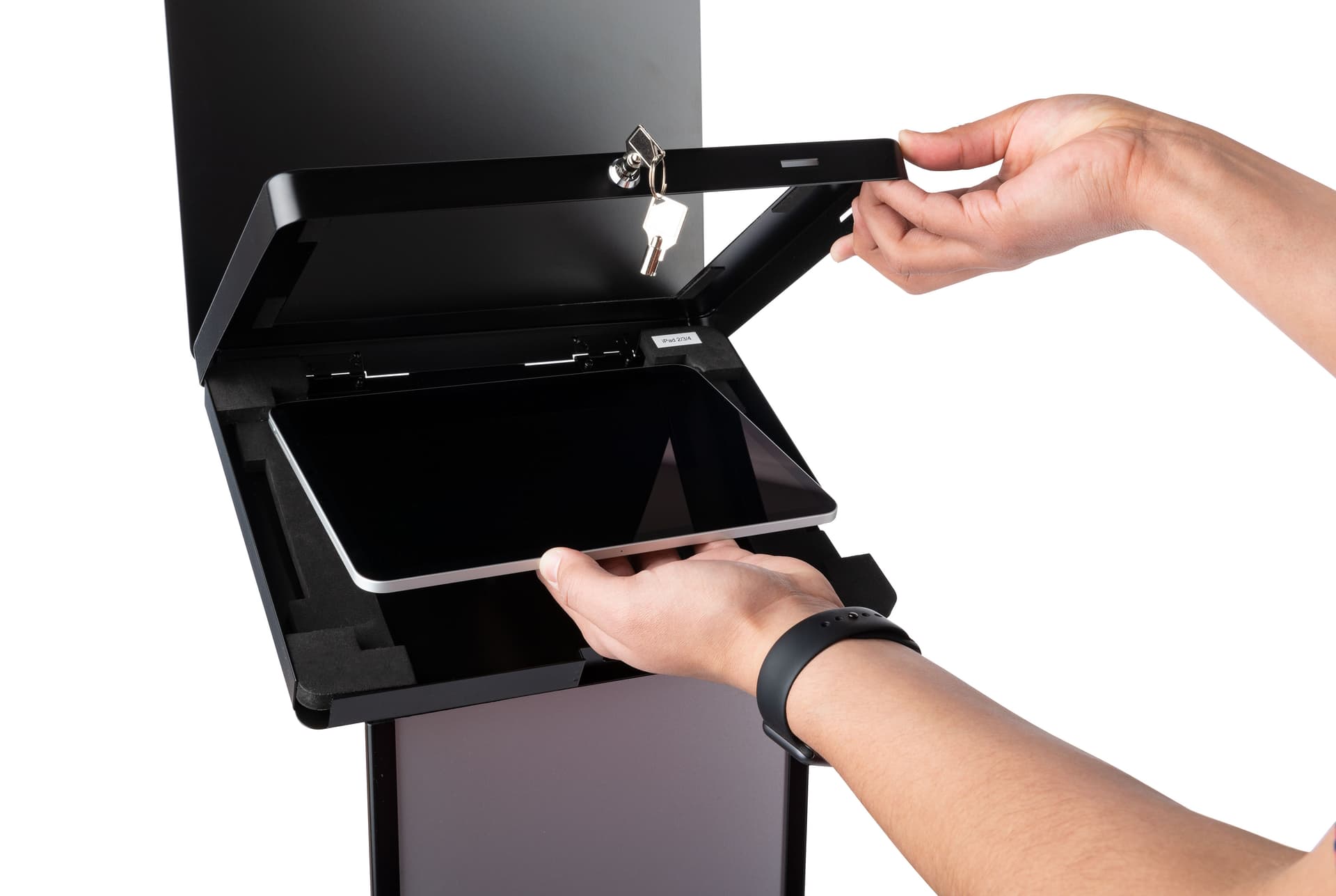 Anti-theft black and silver brandable tablet kiosk